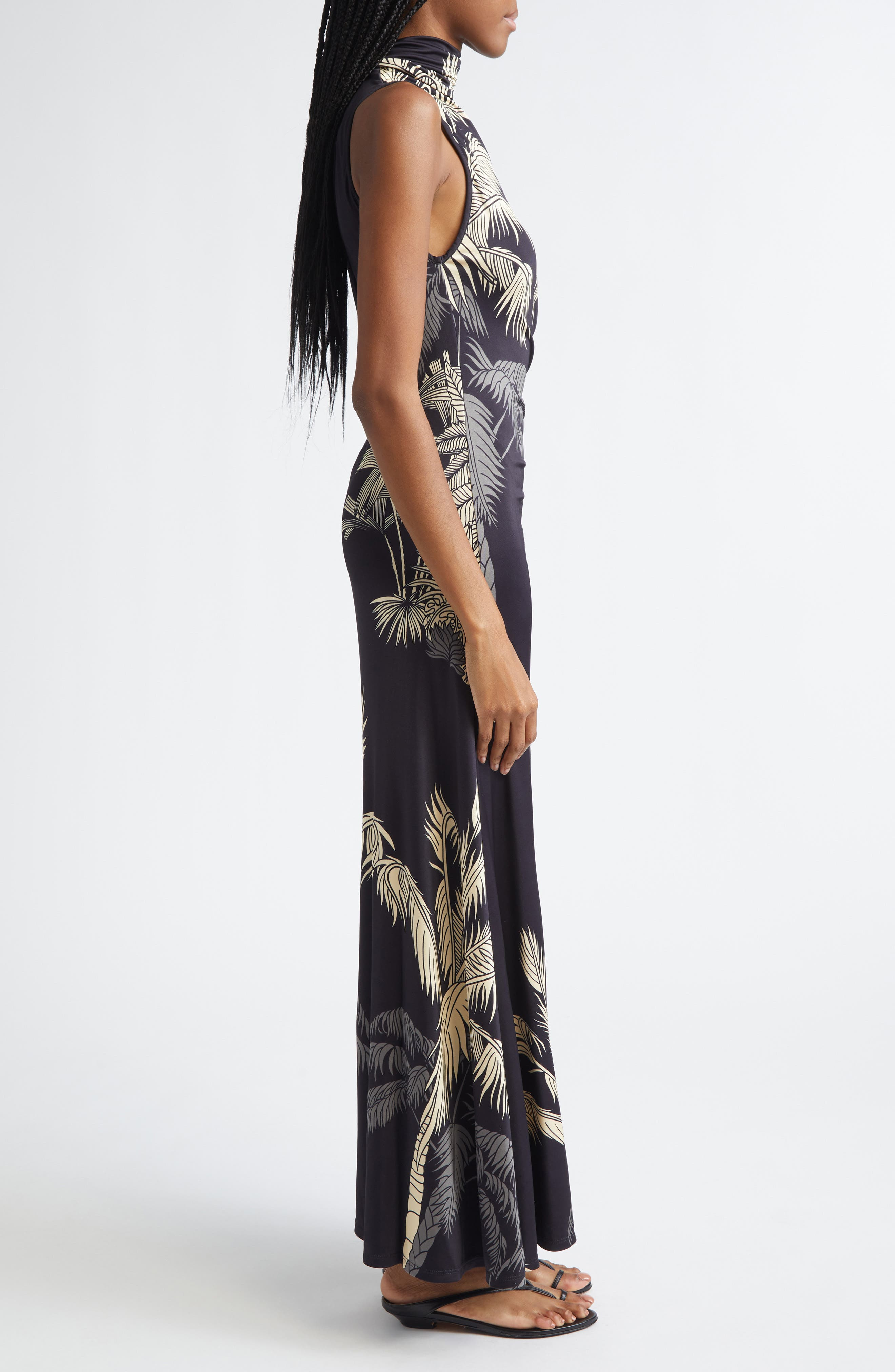 Johanna Ortiz Moon Goddess Sleeveless Jersey Maxi Dress in Black /Ecru at Nordstrom - 3