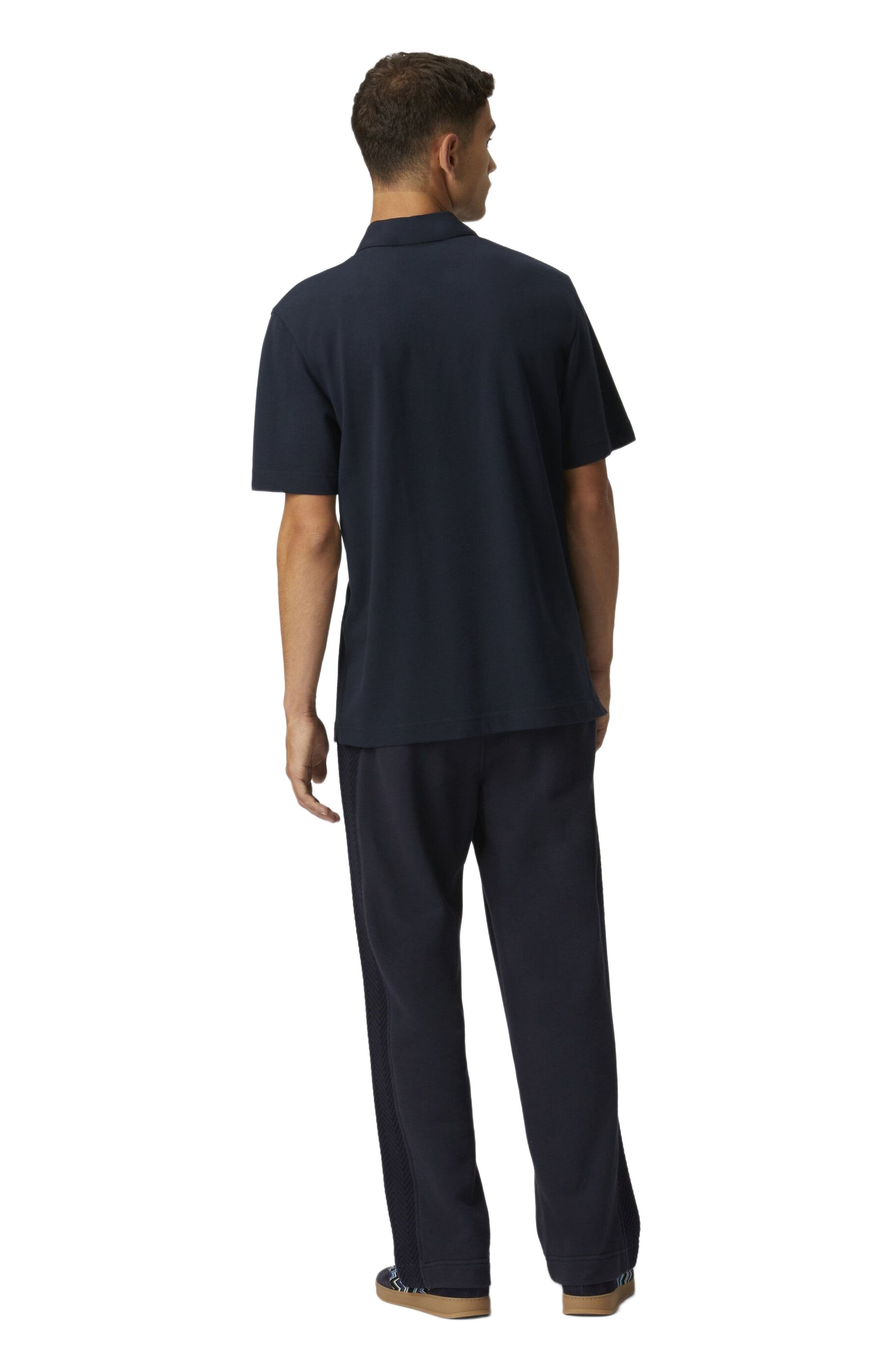 Missoni Solid Color Cotton Piqué Polo Shirt With Zigzag Embroidery And Contrasting Detail in Blue at - 7