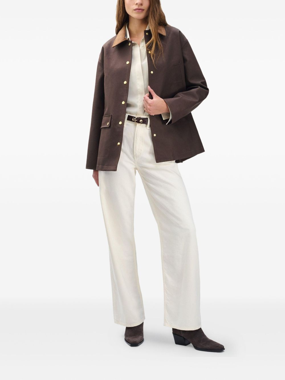 corduroy-collar button jacket - 2