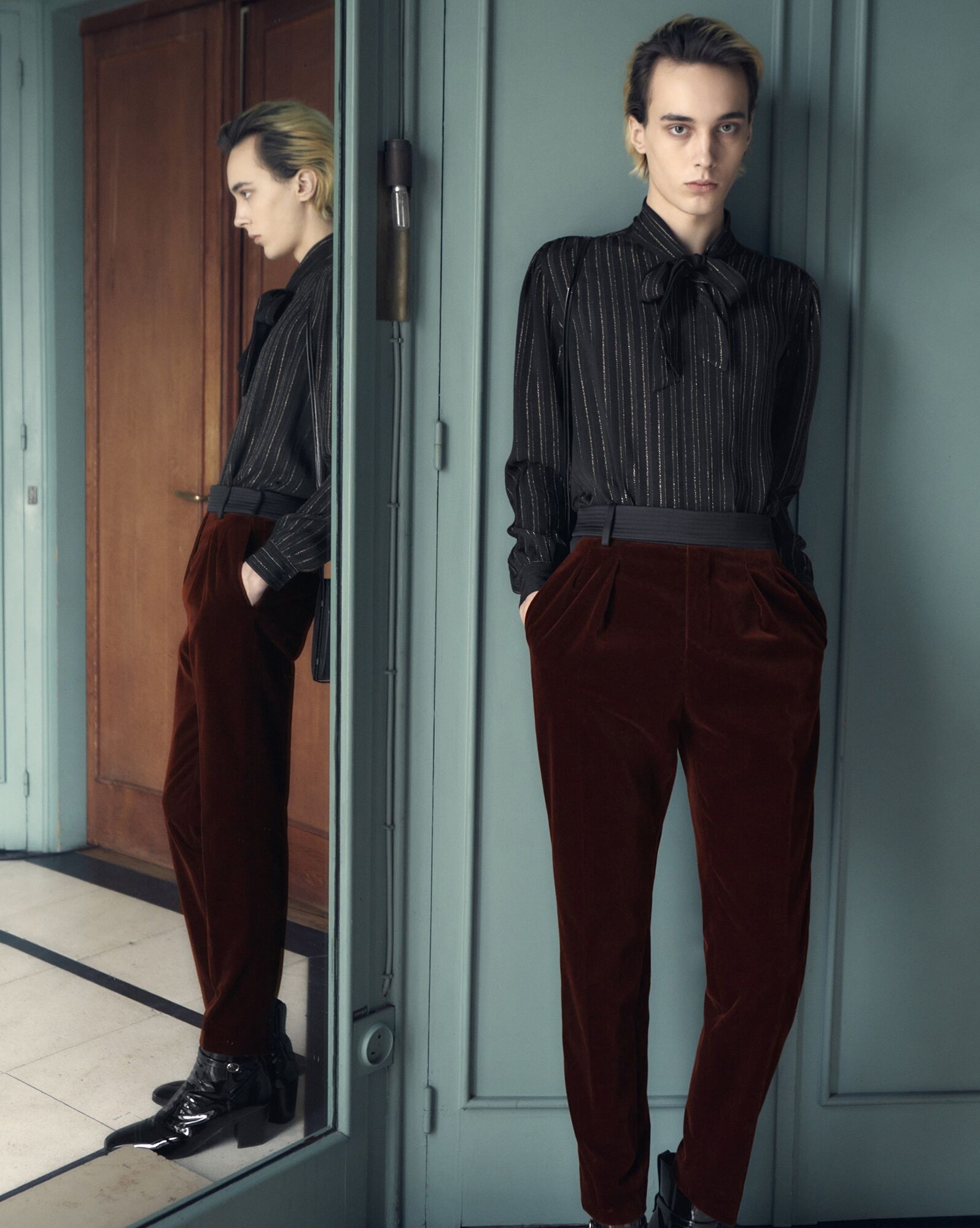 velvet-effect slim-cut trousers - 3