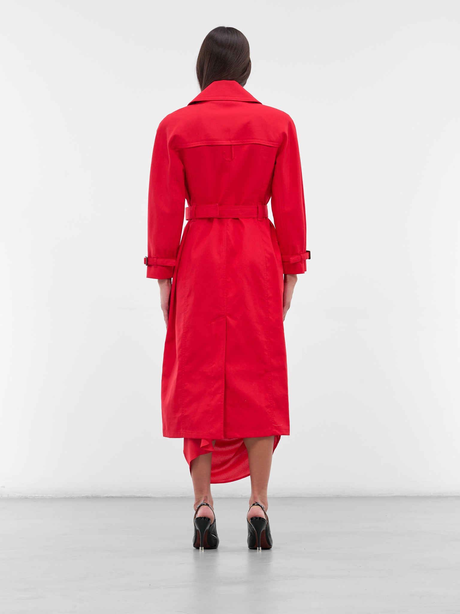 Red Slim Gabardine Trench Coat - 3