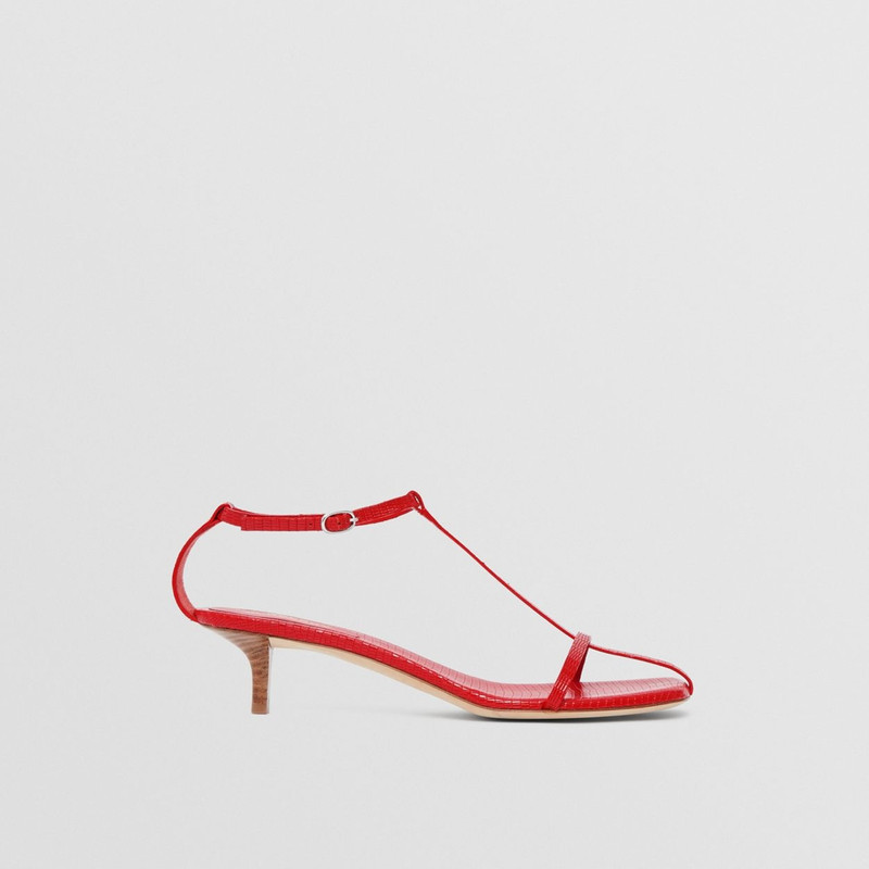 Embossed Leather Kitten-heel Sandals 1