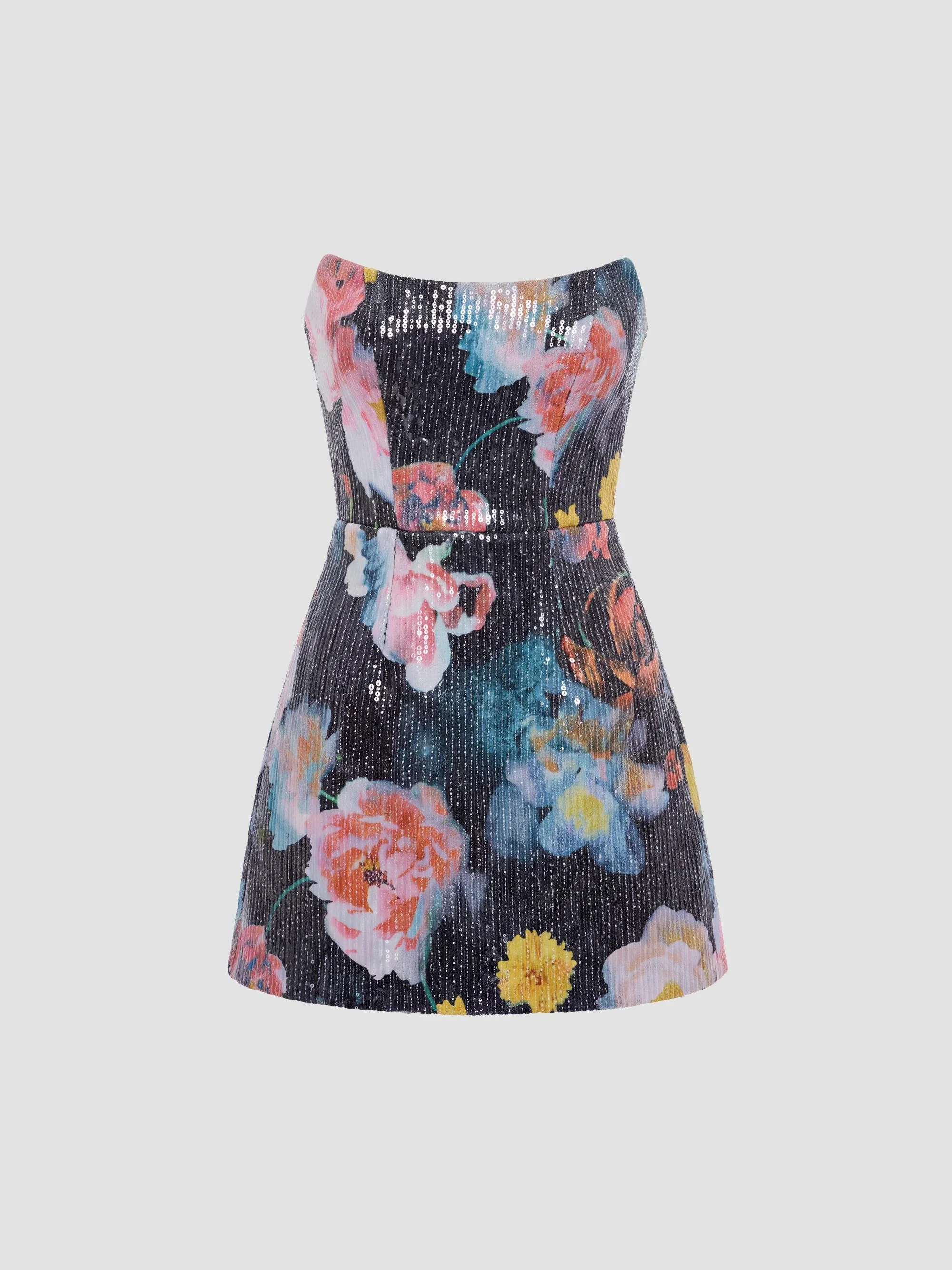Women's Amity Sequined Floral Mini Dress - Black Multi - 1