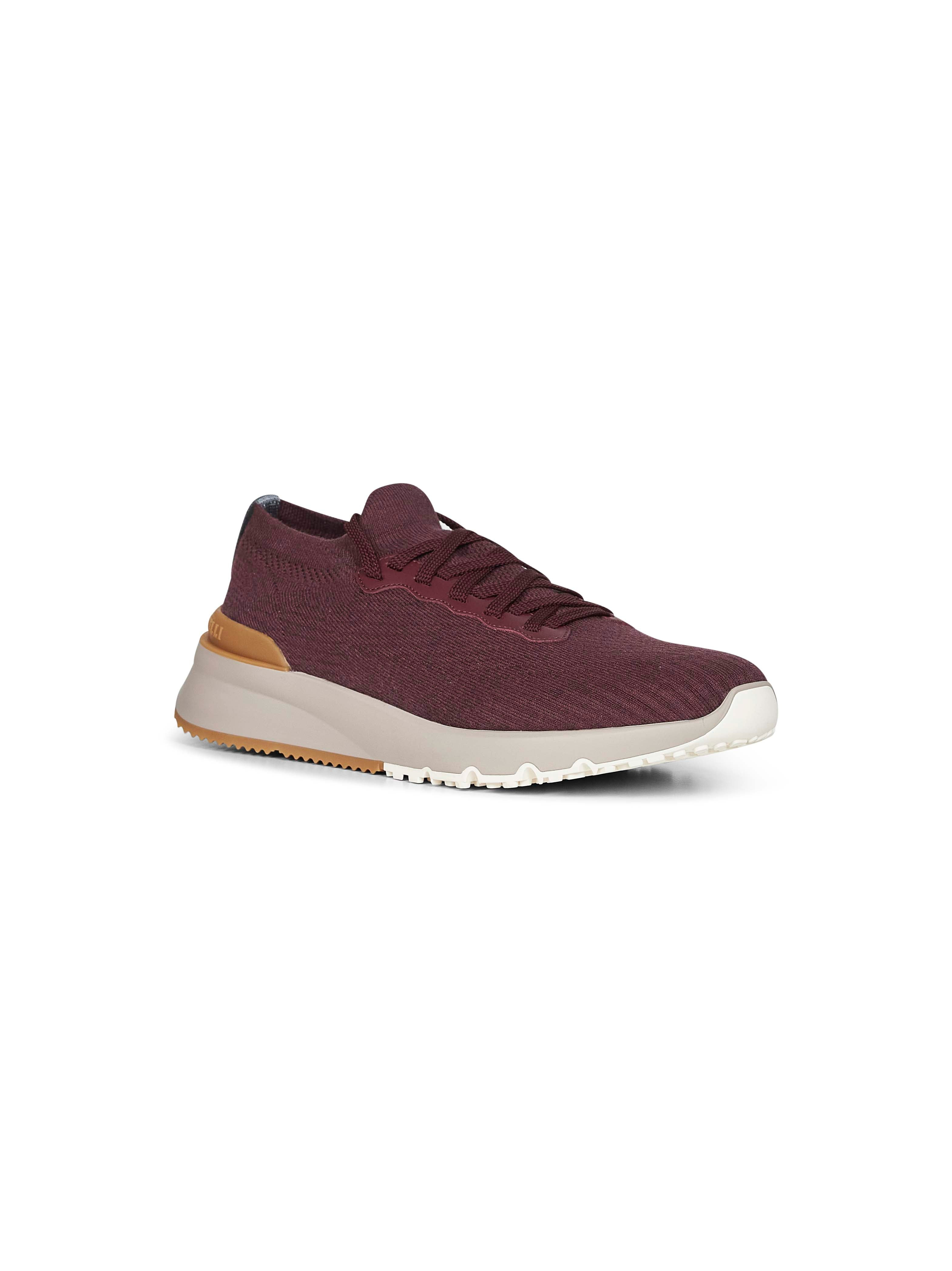 Burgundy knit and leather runners - 2