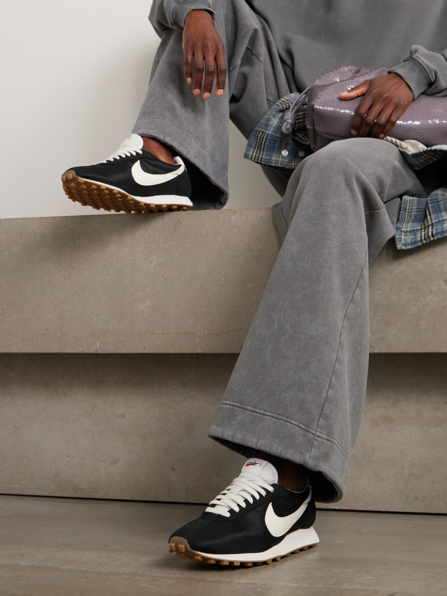 LD-1000 suede and leather-trimmed mesh sneakers Black - 2