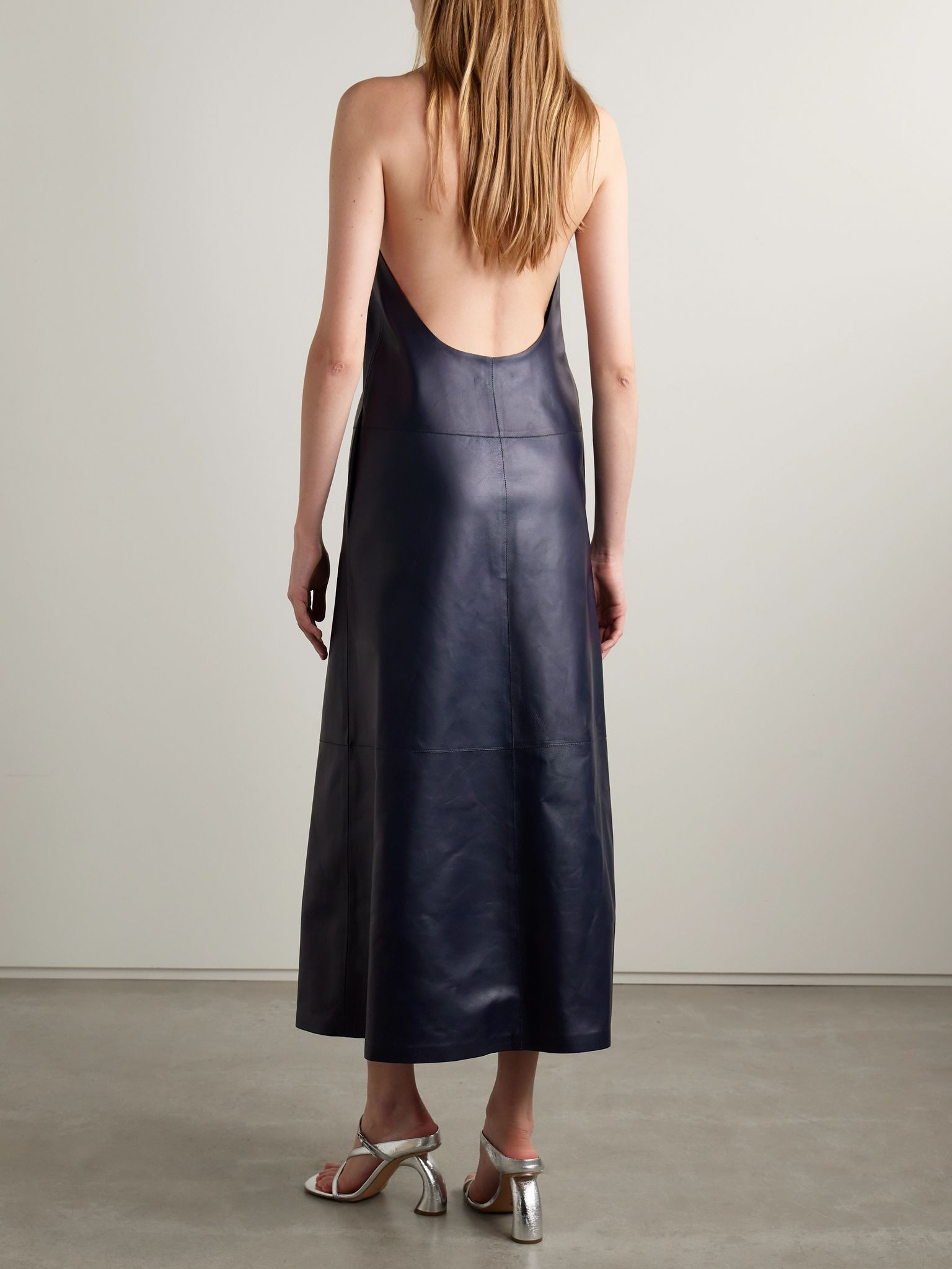 Flamenco open-back knotted leather dress Navy - 3