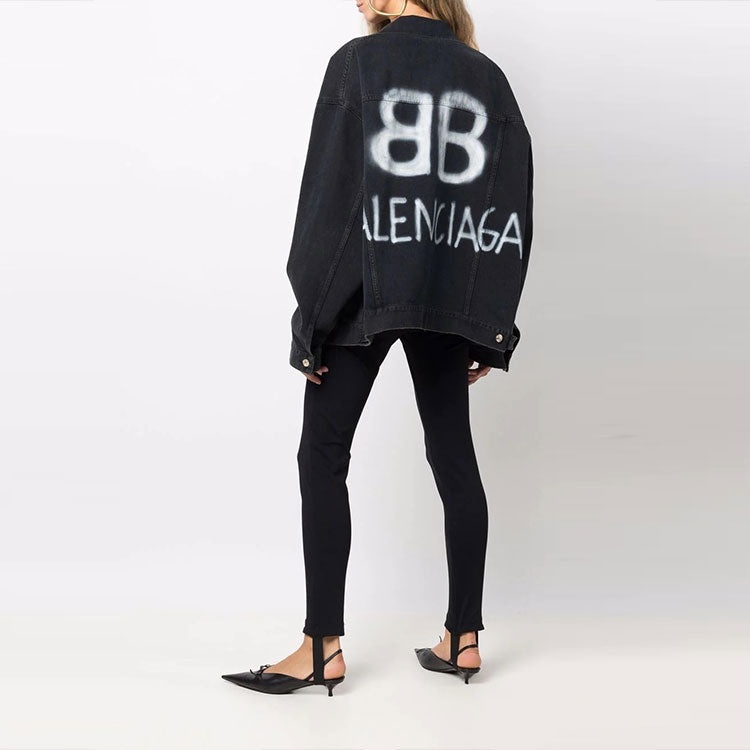 Balenciaga BB Sprayed Denim Jacket Large Fit 'Dark Grey White' 678354TIWA21440 - 5