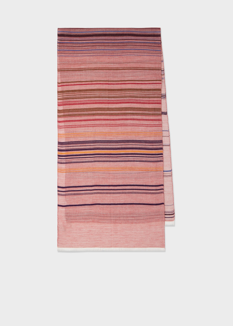 Red Cotton-Blend Thin Stripe Scarf 1