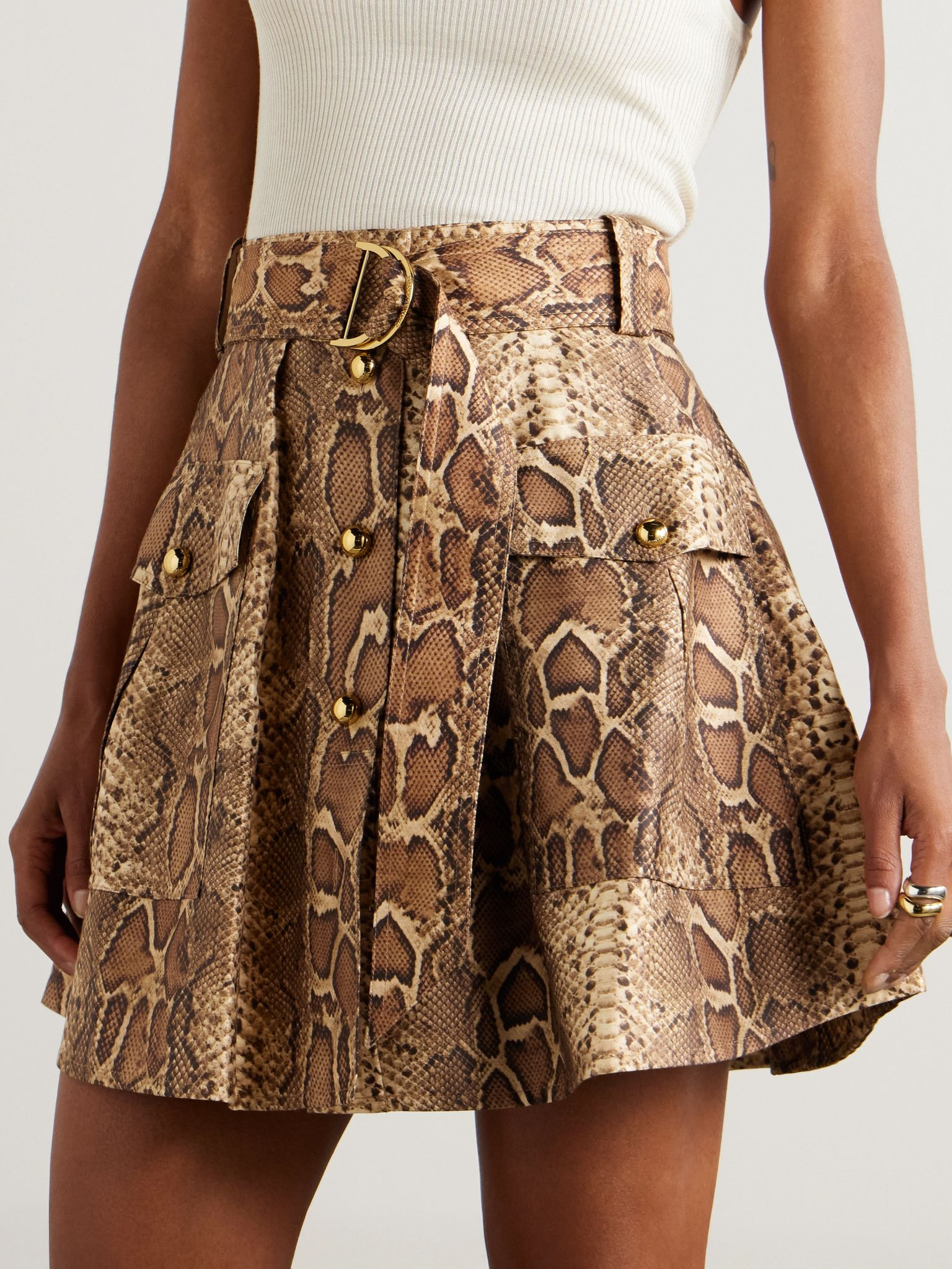 Printed silk and cotton-blend mini skirt Beige - 3