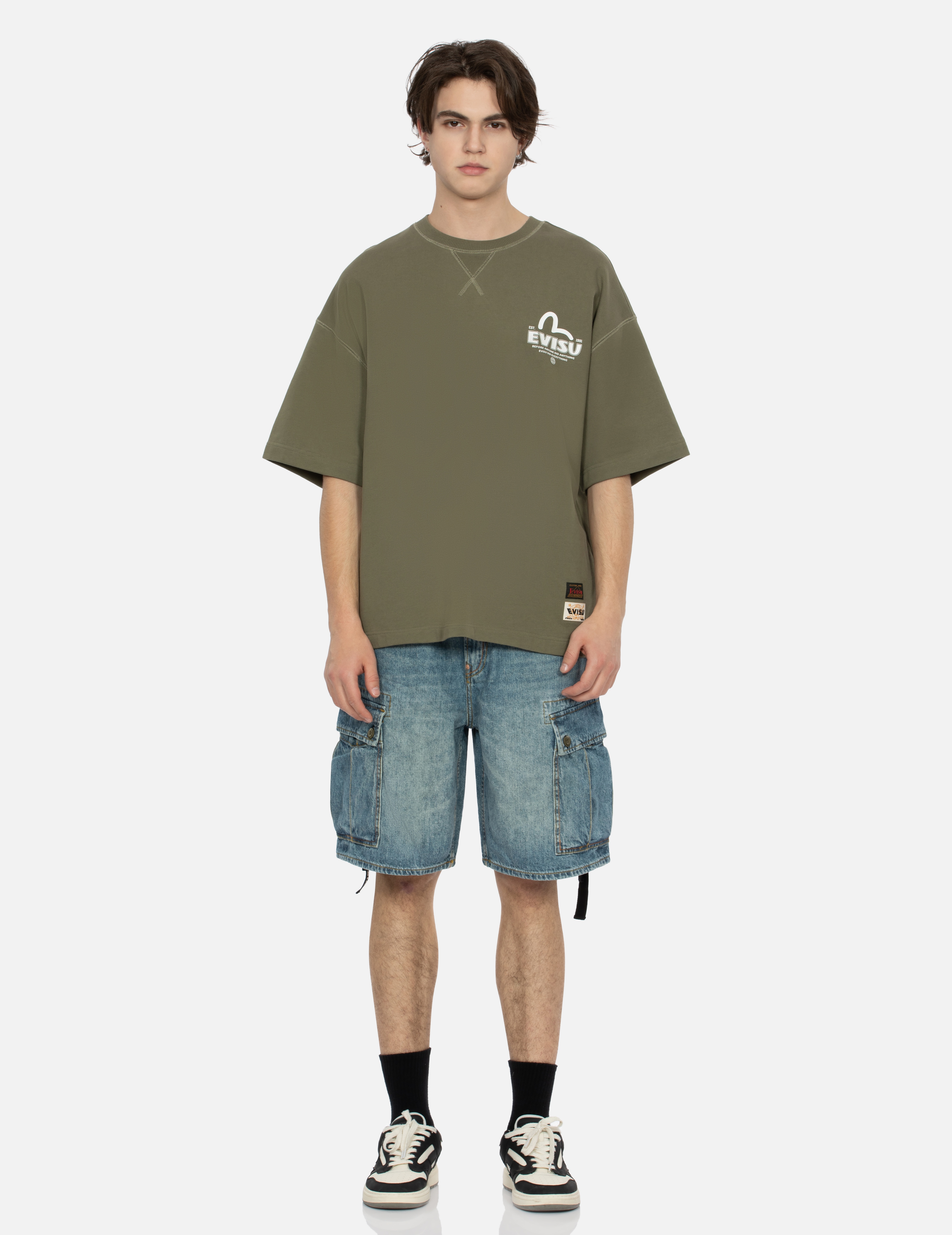 SEAGULL PRINT RELAX FIT DENIM SHORTS - 5
