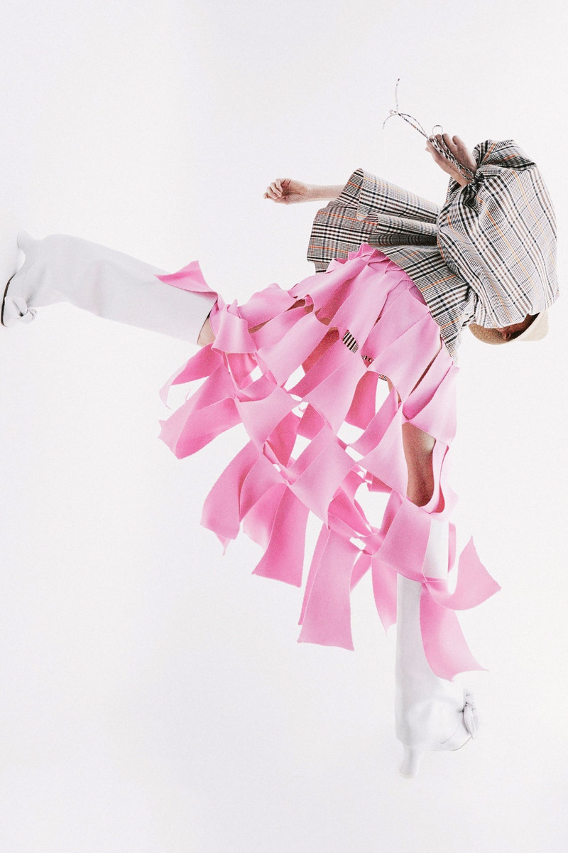 KNITTED MULTI TRAPEZE SKIRT PINK 1