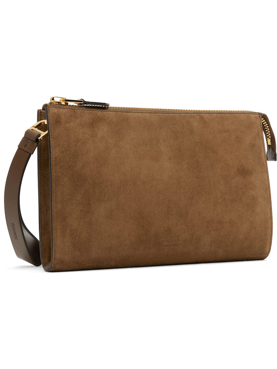 Brown Suede Calf Leather Mini Flat Pouch - 2