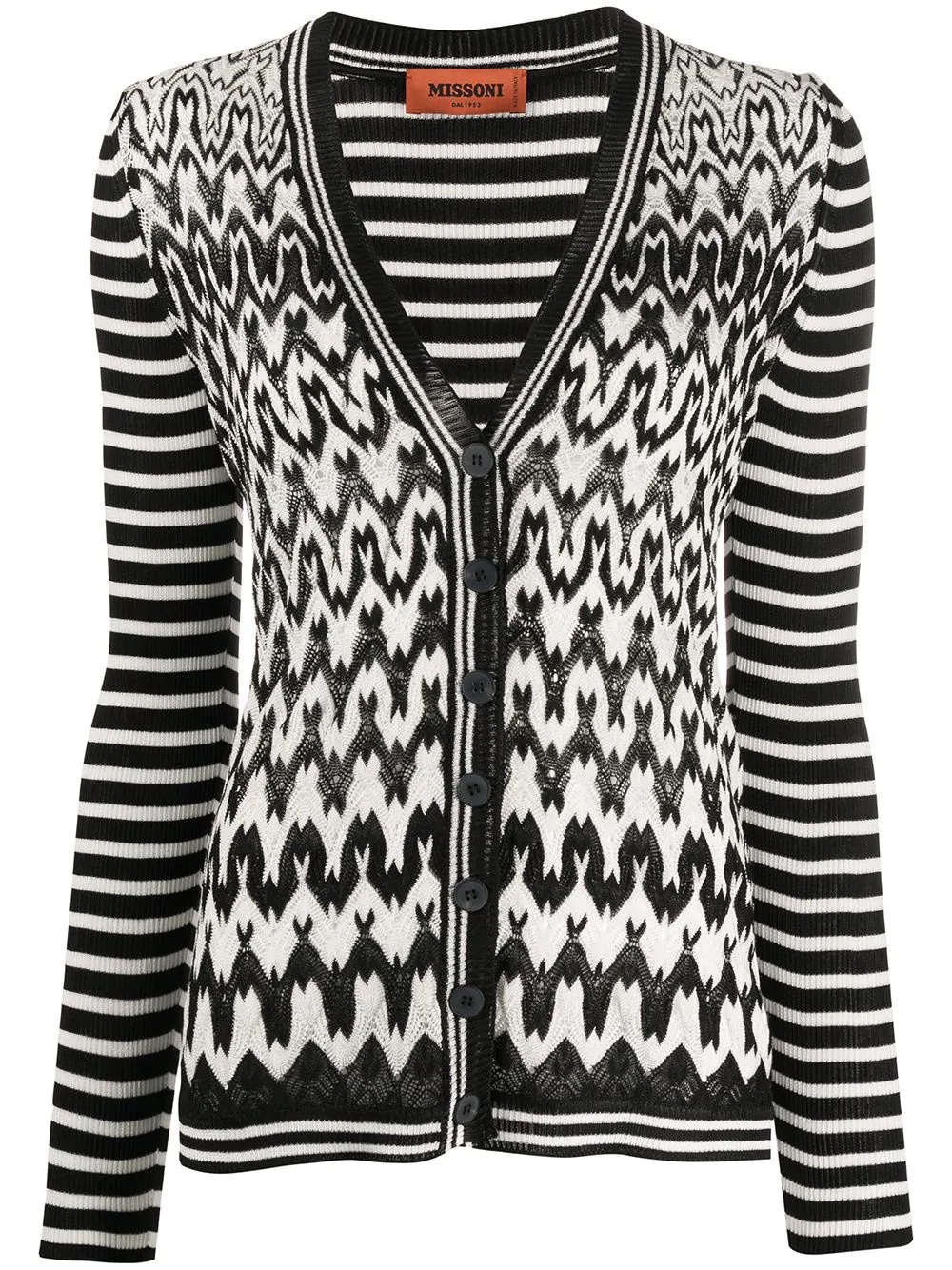 V-neck geometric knit cardigan - 1