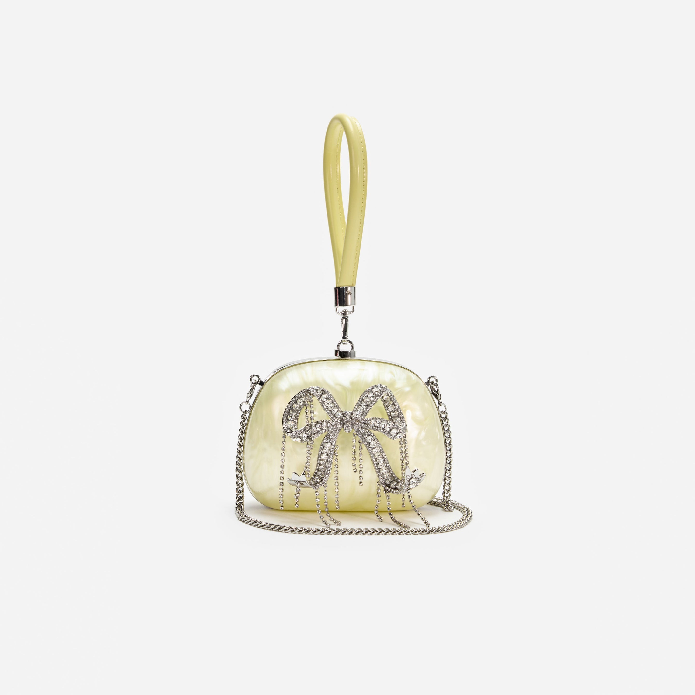 Yellow Pearl Top Handle Clutch Bag - 4