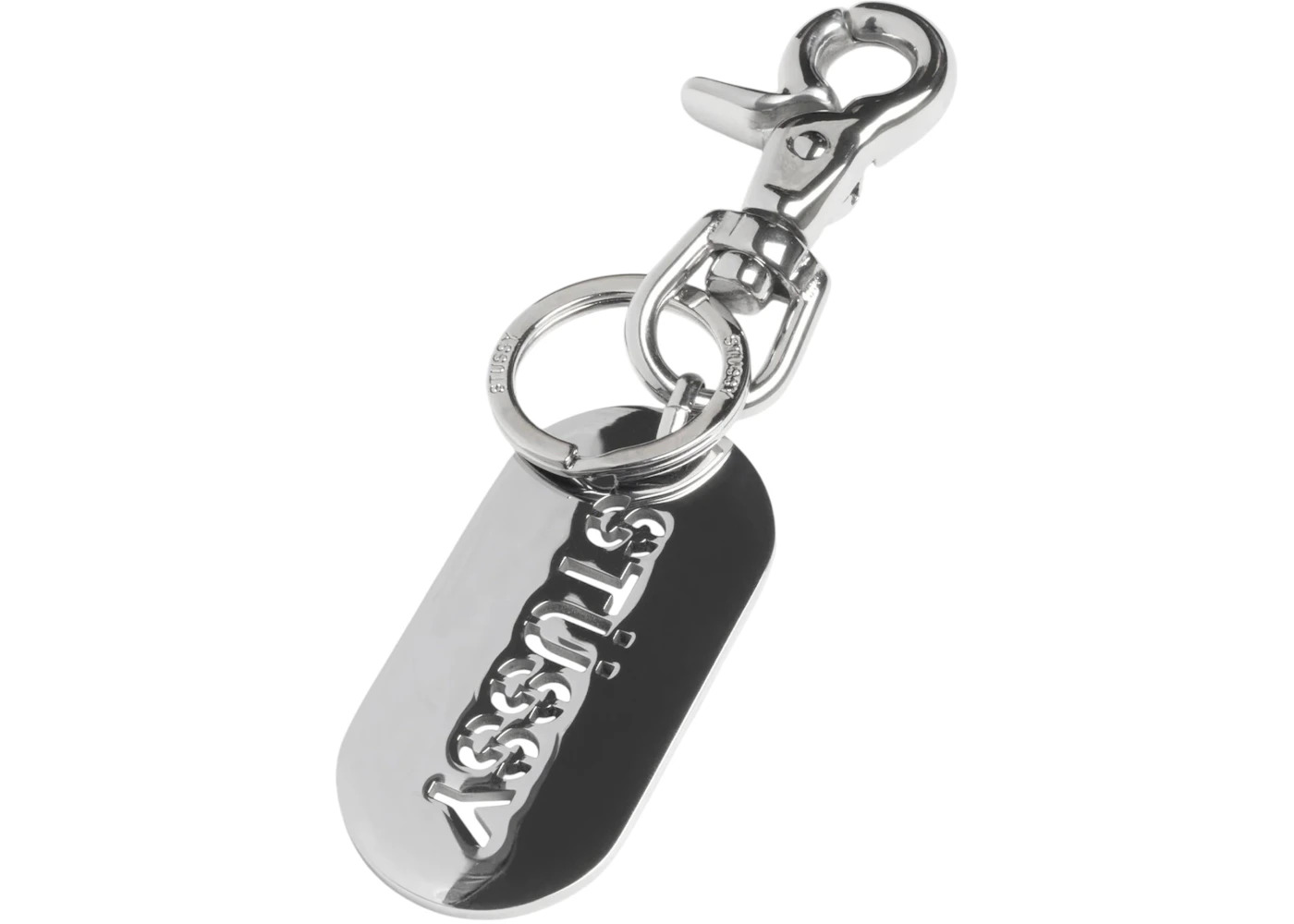 Stussy Metal Tag Keychain Silver - 2