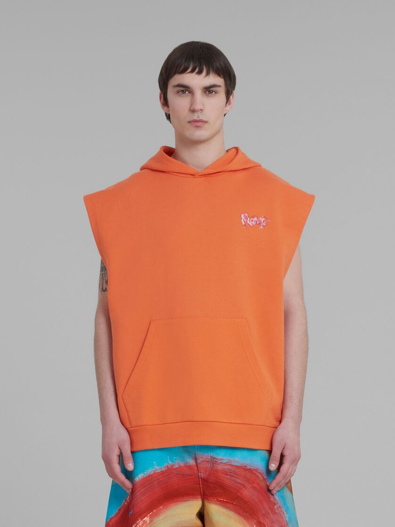 Marni ORANGE SLEEVELESS COTTON HOODIE WITH LOGO PRINT outlook