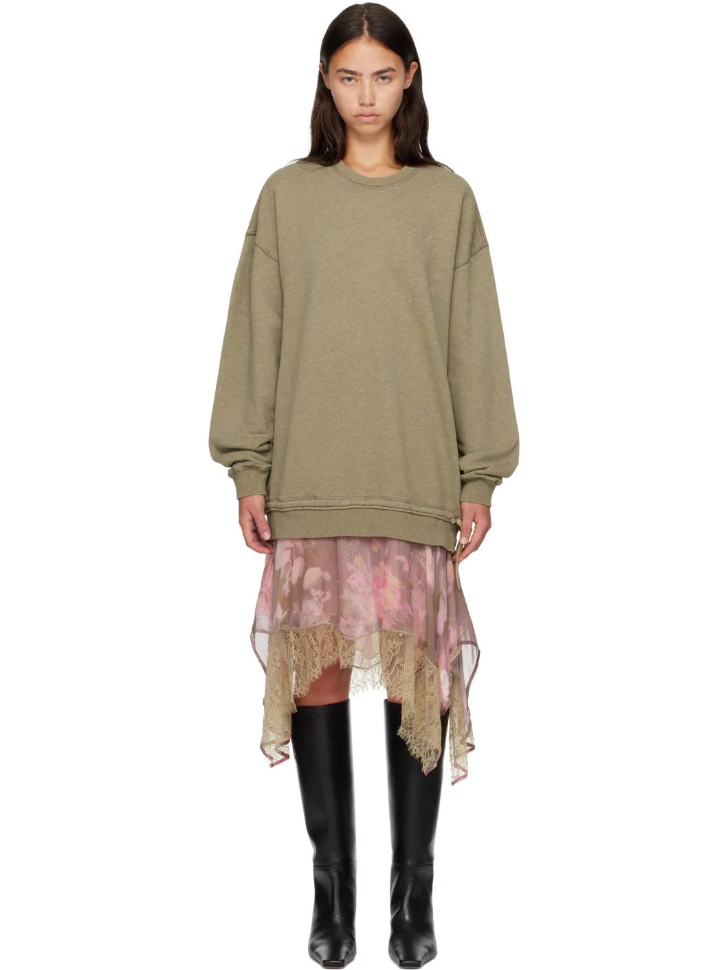 Khaki & Pink Sweatshirt Minidress - 1