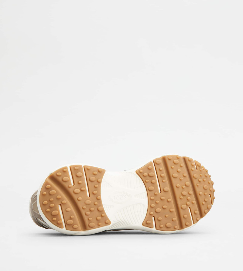 SNEAKERS IN LEATHER AND FABRIC - BEIGE, WHITE, GOLD 4