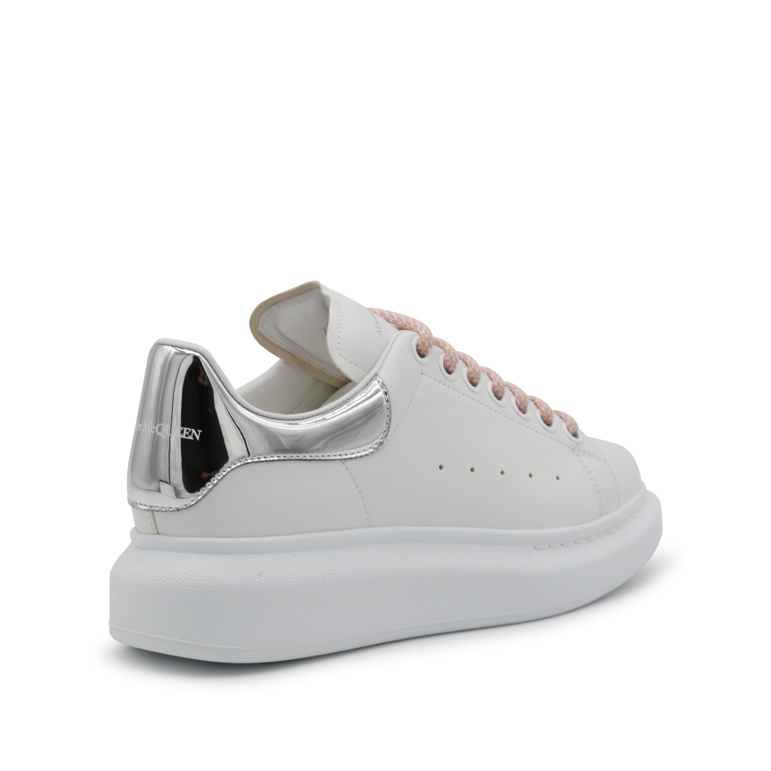 WHITE, PINK AND SILVER-TONE LEATHER OVERSIZED SNEAKERS - 3