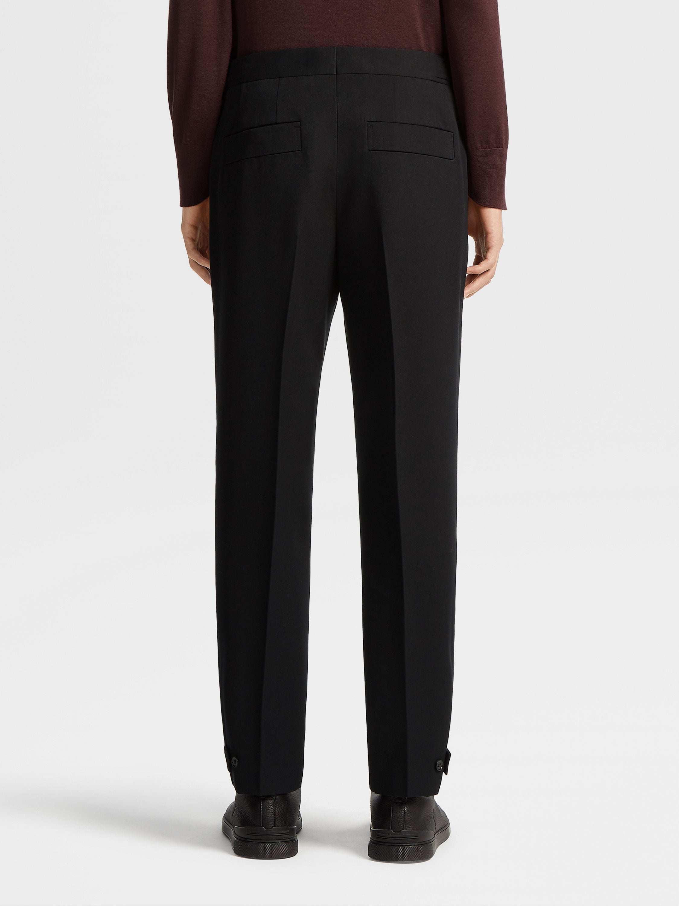 BLACK COTTON AND WOOL PANTS - 3
