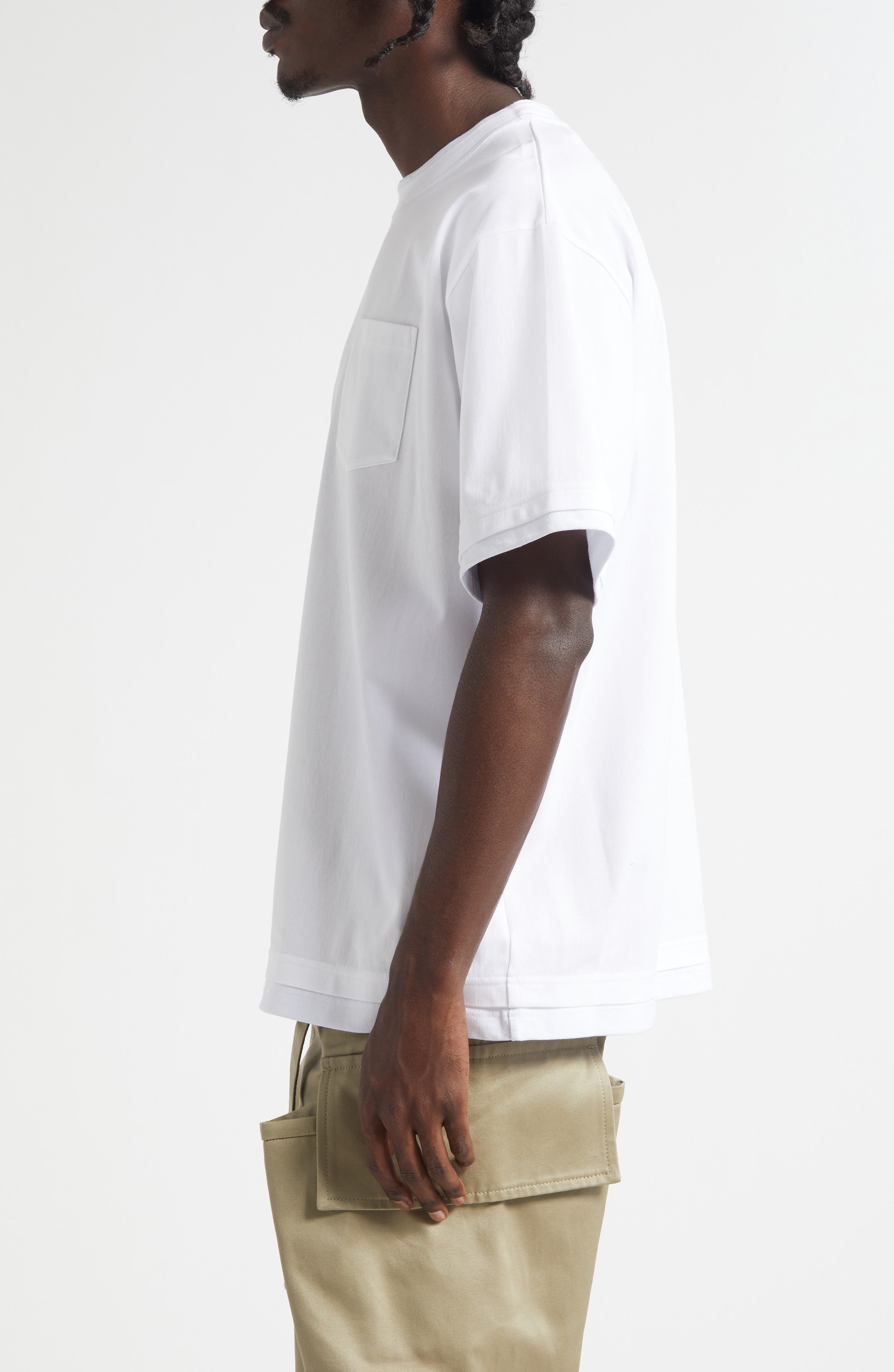 Sacai Layered Cotton Jersey Pocket T-Shirt in White at Nordstrom - 3