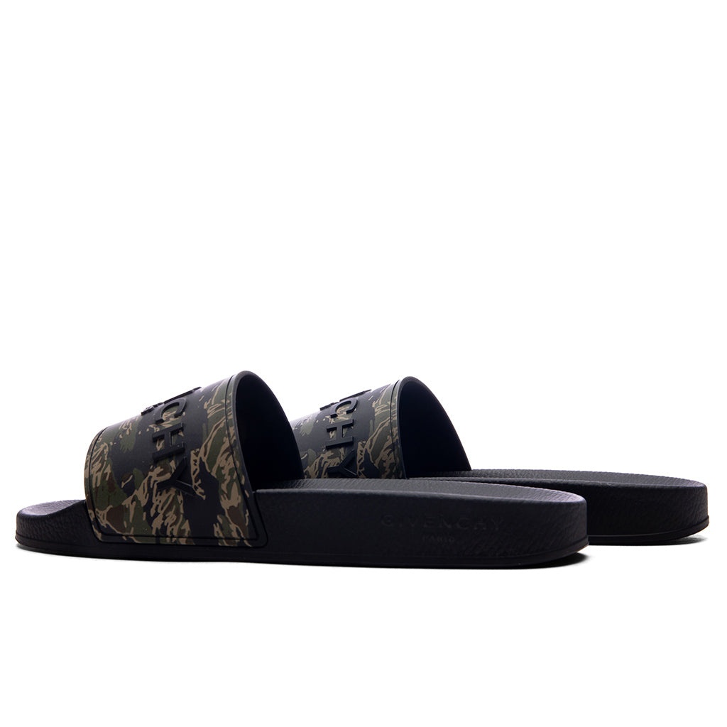 SLIDE FLAT SANDALS - BLACK/KHAKI - 4