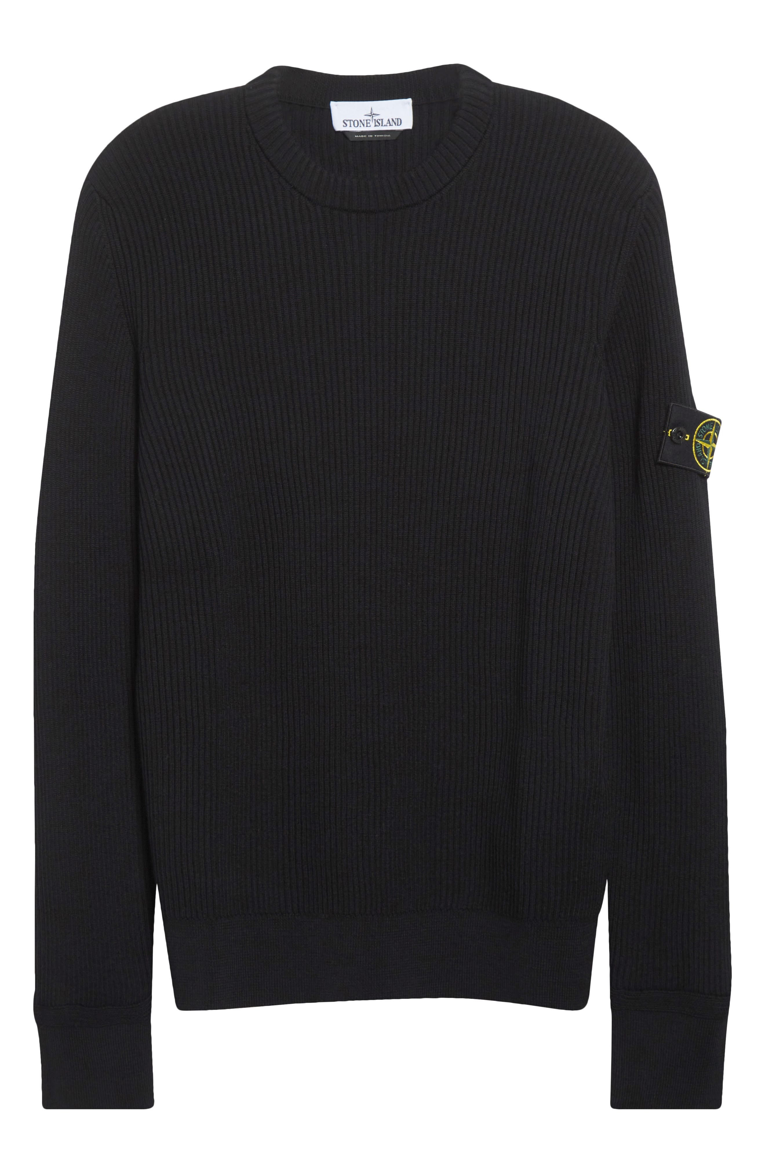 Stone Island Compass Patch Rib Virgin Wool Crewneck Sweater in V0029 Black at Nordstrom - 5