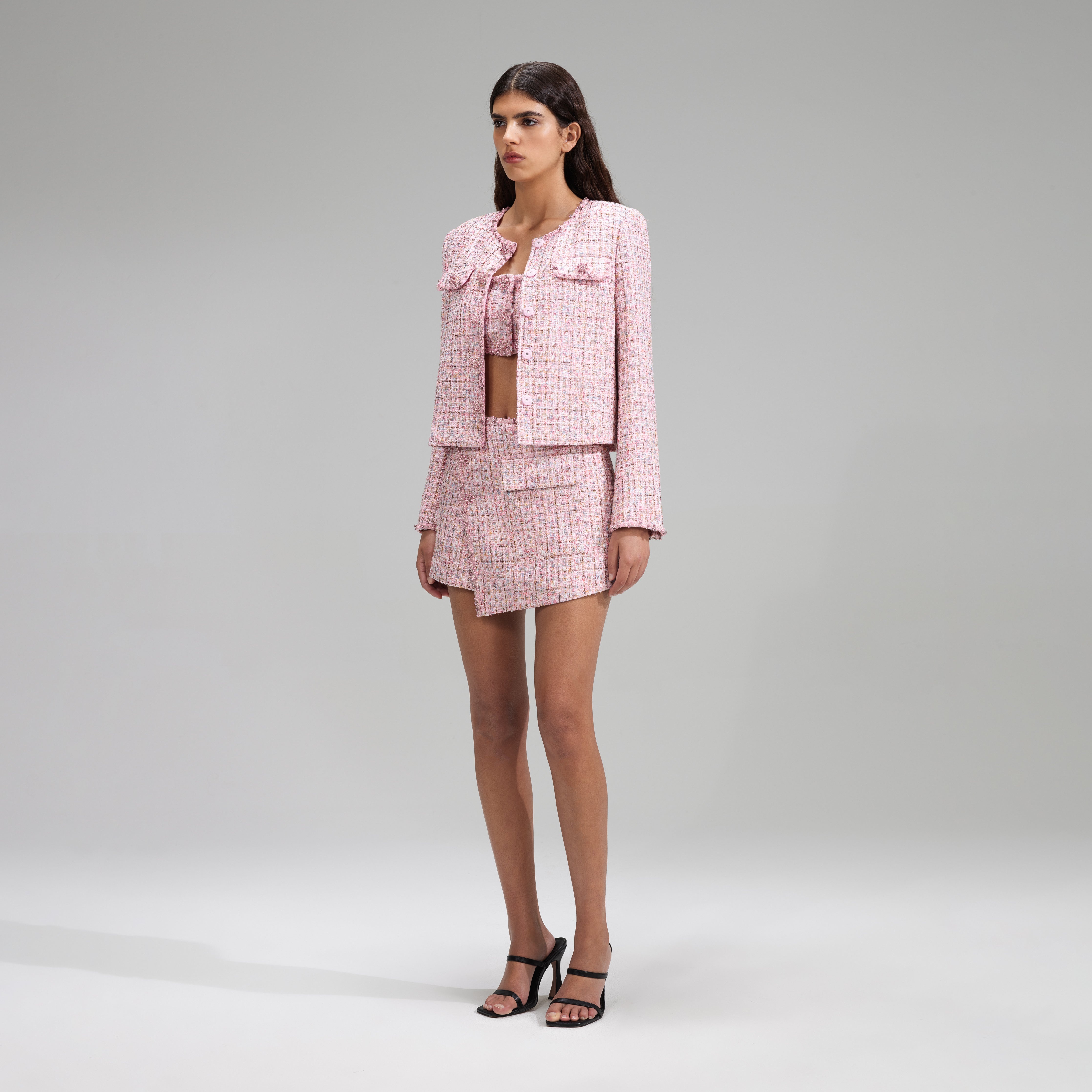 Pink Boucle Crop Jacket - 2