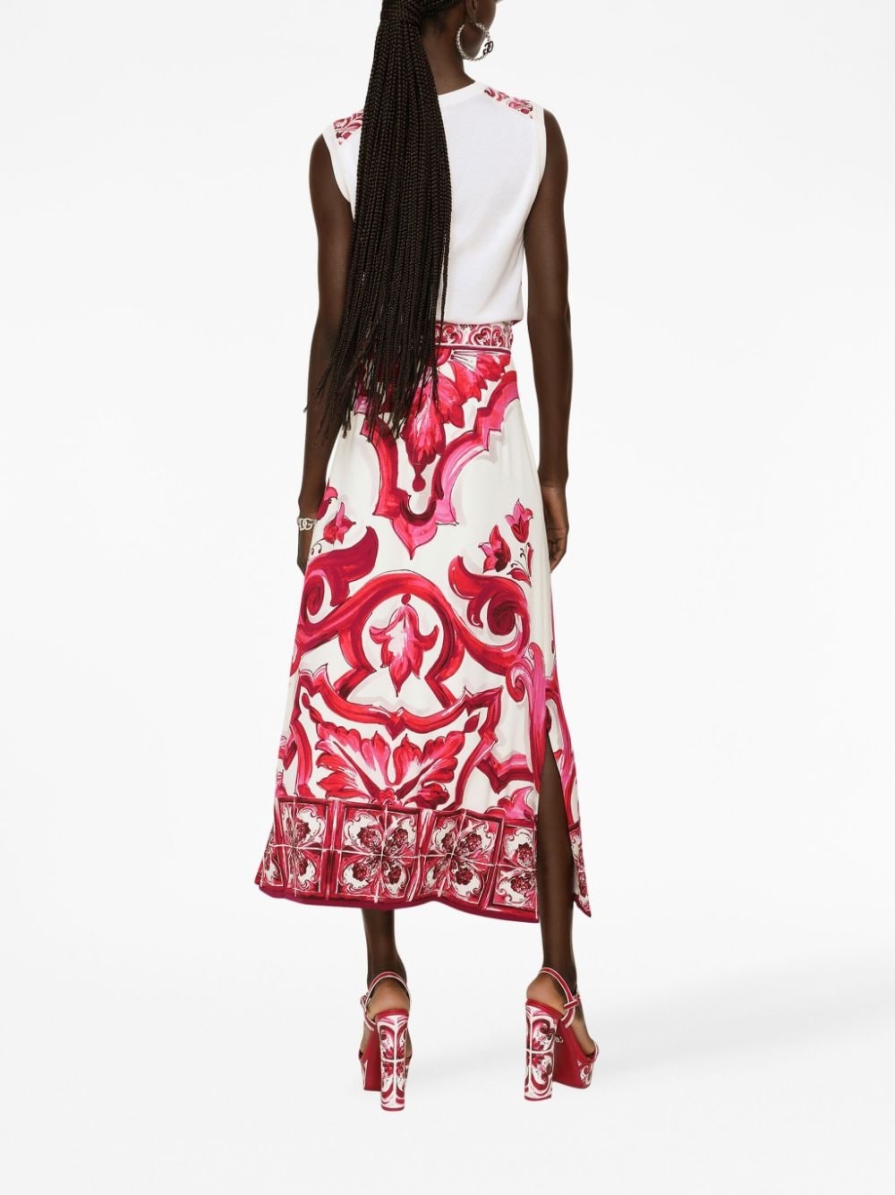 Majolica-print silk tank top - 4
