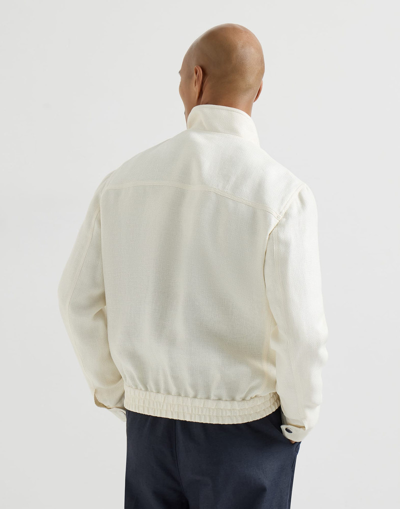Silk, linen and wool hopsack outerwear jacket with stand collar 3