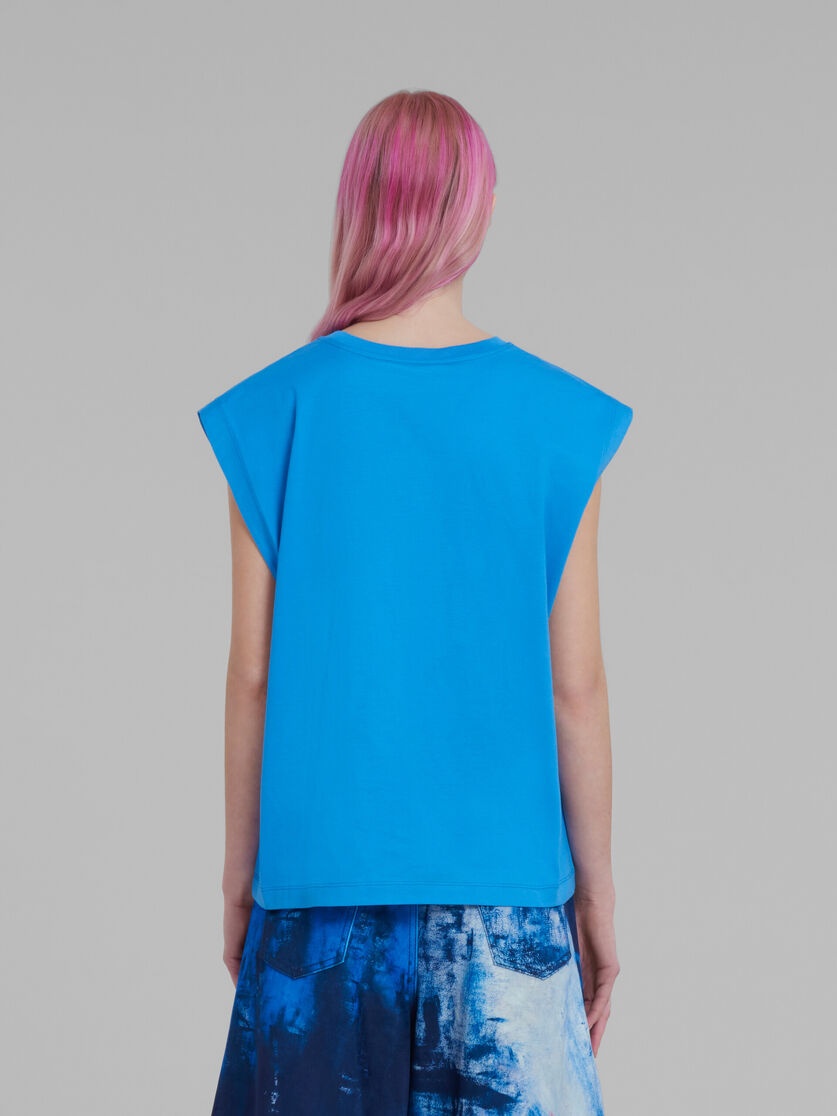 BLUE SLEEVELESS JERSEY T-SHIRT WITH MARNI PRINT - 3