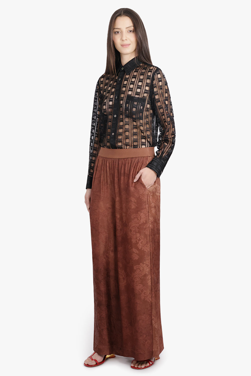 PANSY JAQUARD PRINT WIDE LEG PANT | DARK ROSE - 2