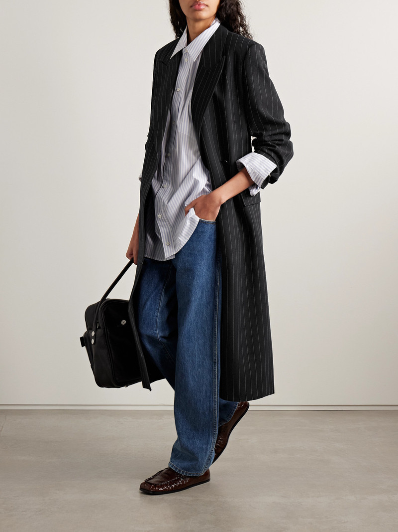 Acne Studios Belted Pinstriped Wool Coat outlook
