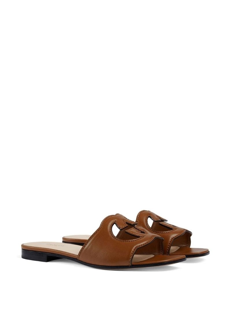 logo-cut out leather sandals - 2