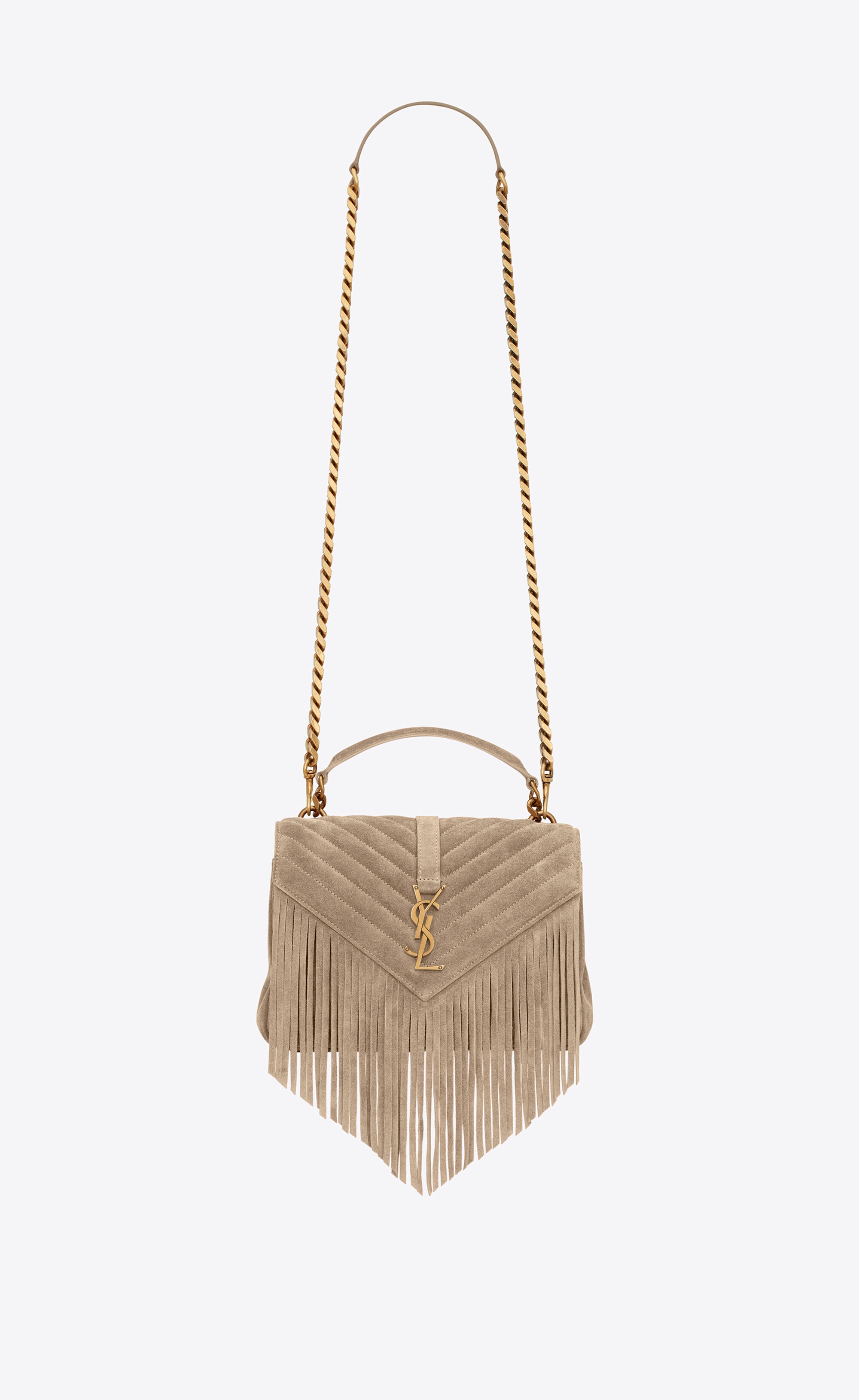 college medium chain bag in light suede with fringes - 1