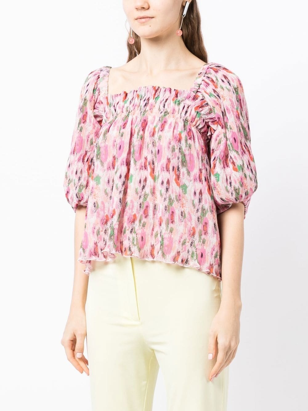 floral-print smock top - 3