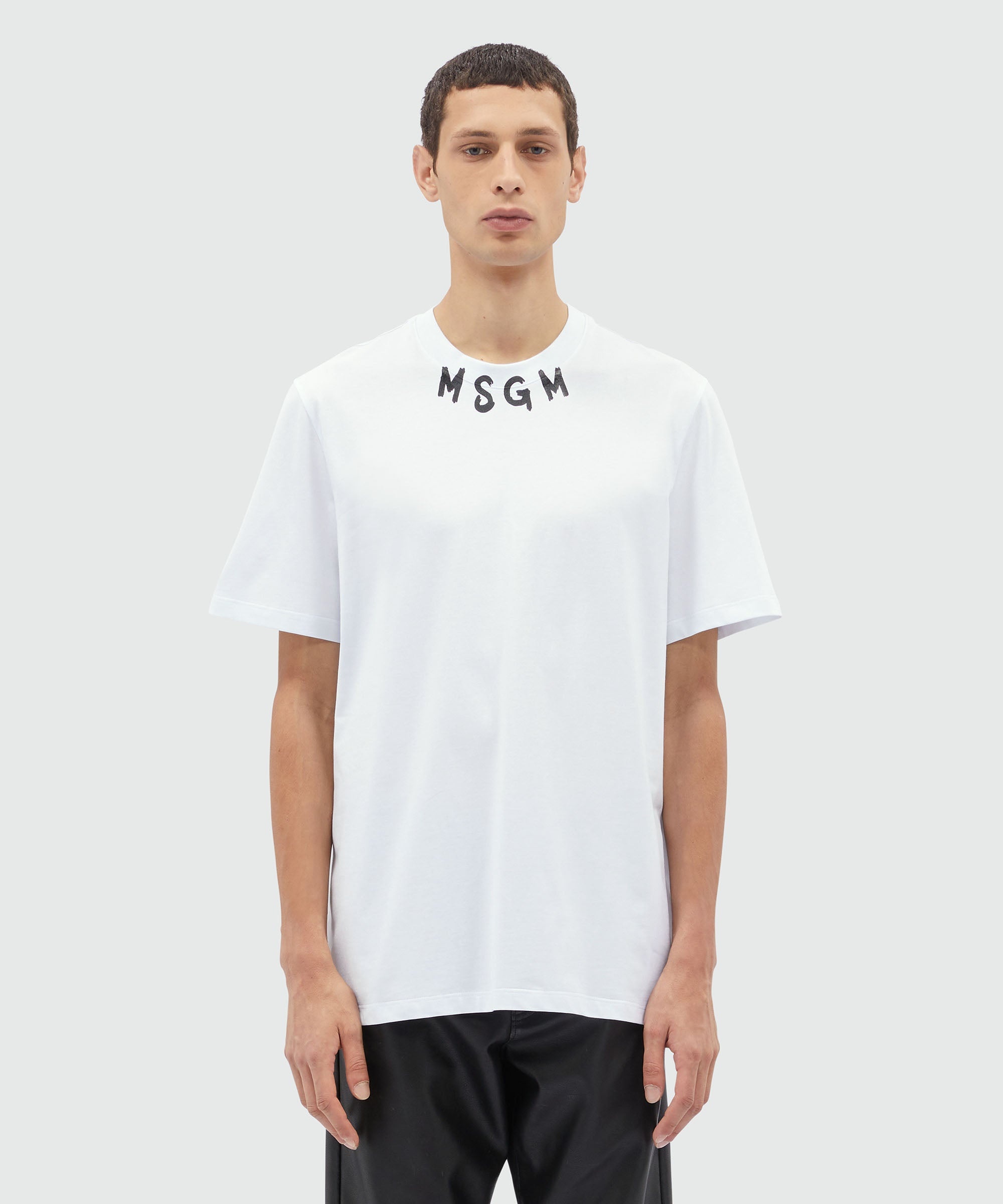 White jersey brushstroke logo T-Shirt - 2