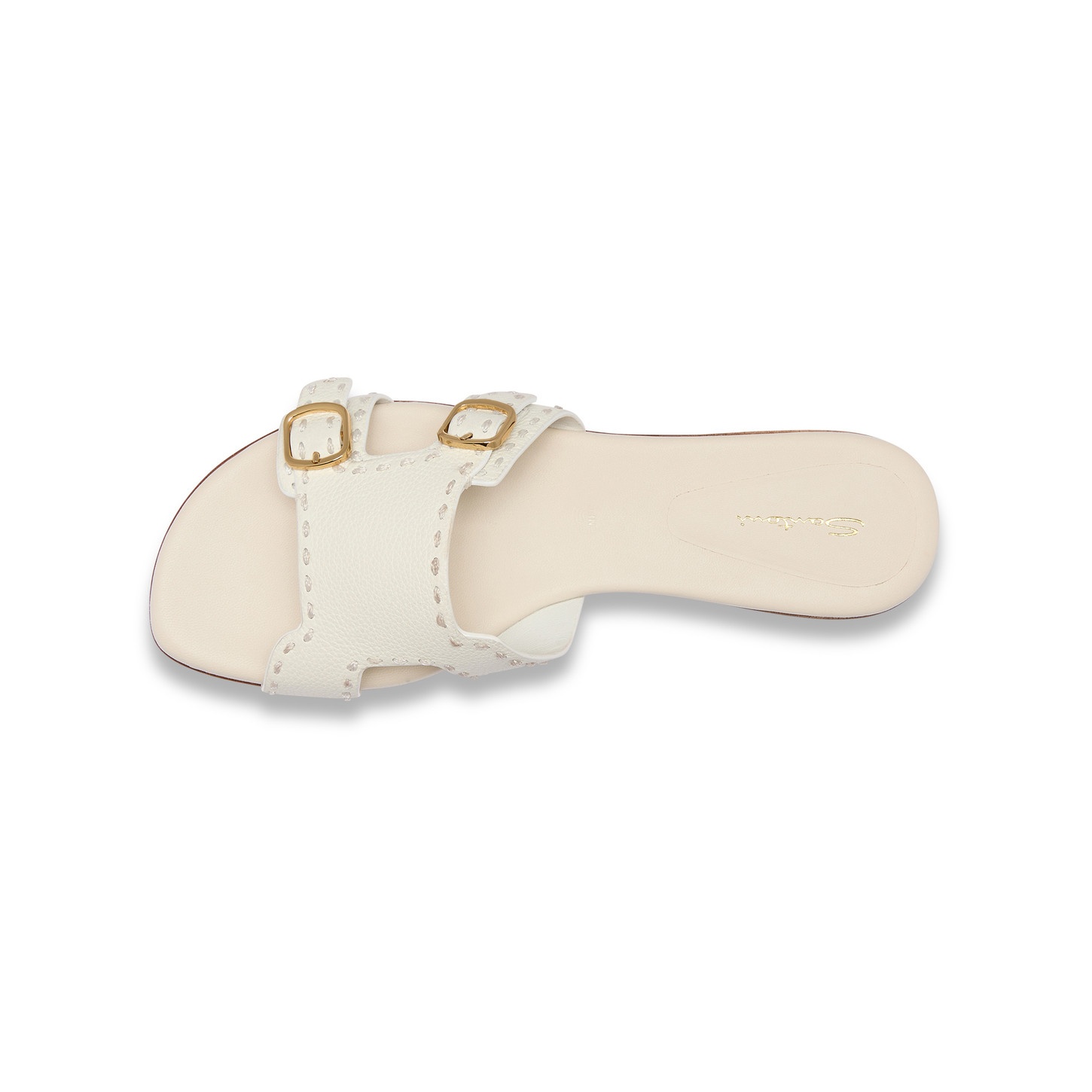 Women's white leather double-buckle Didi slide sandal - 5