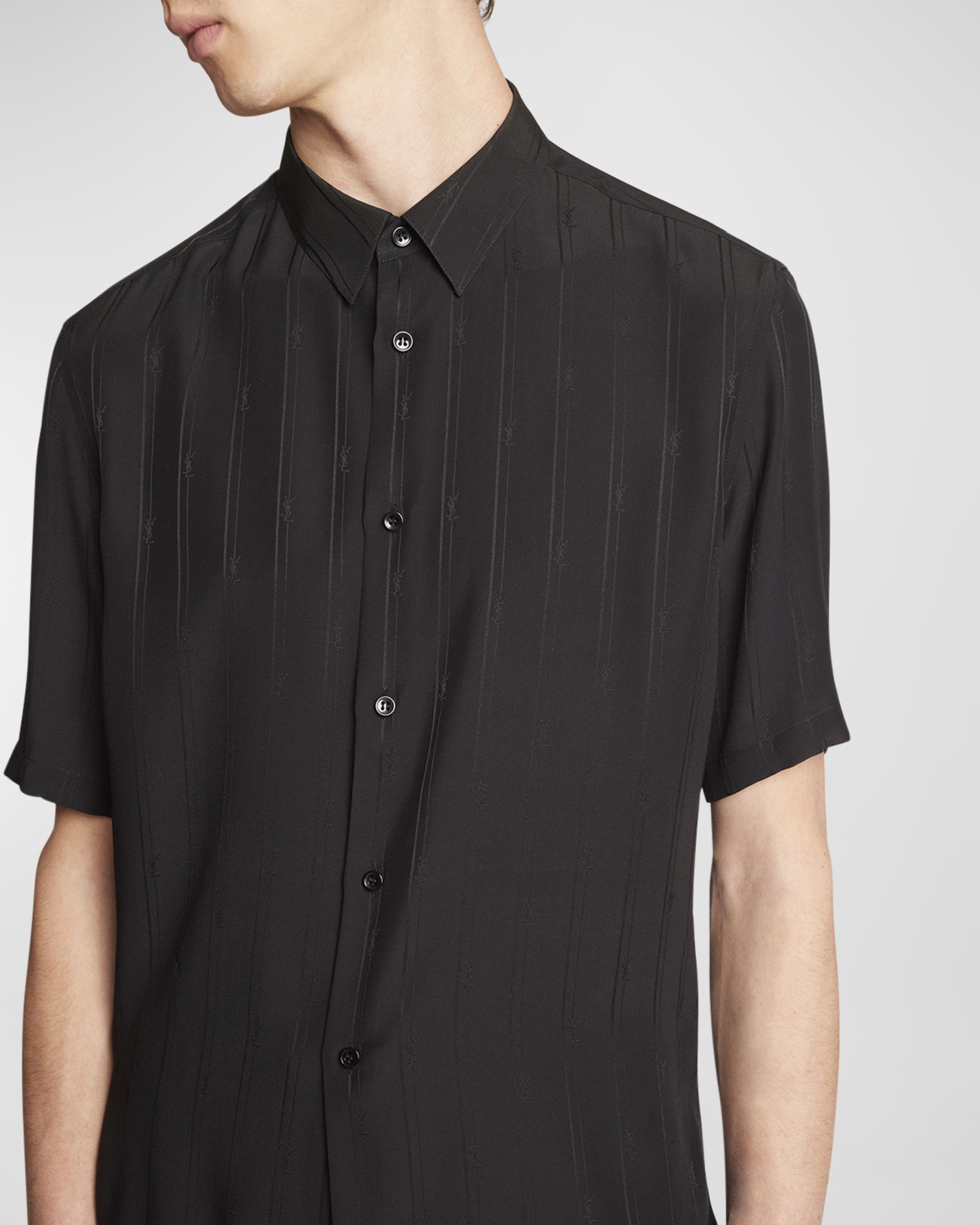 Men's YSL Tonal Striped Dress Shirt - 5