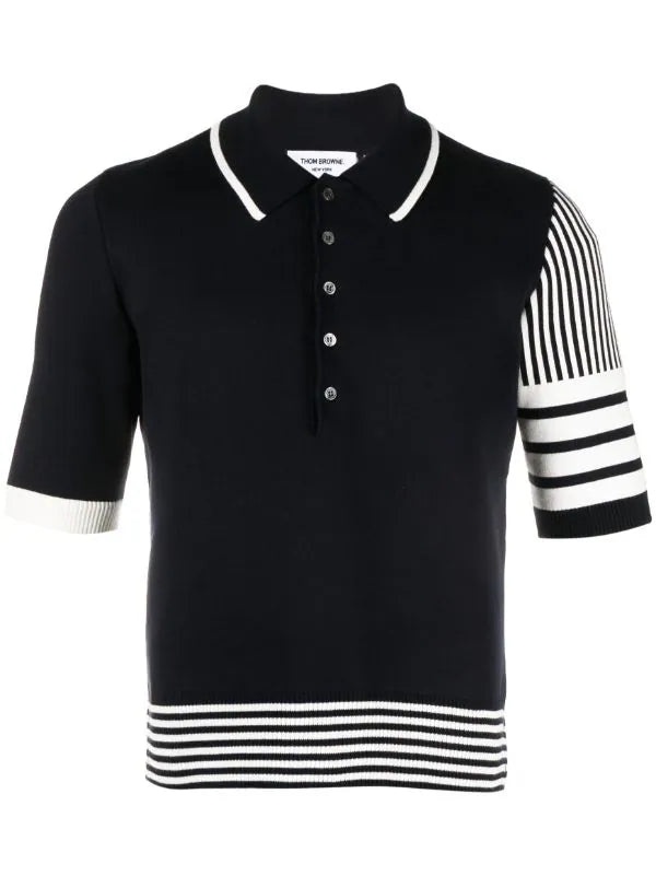 THOM BROWNE Men Fun Mix Seersucker Jacquard SS Polo In Cotton W/ 4 Bar Stripe - 5