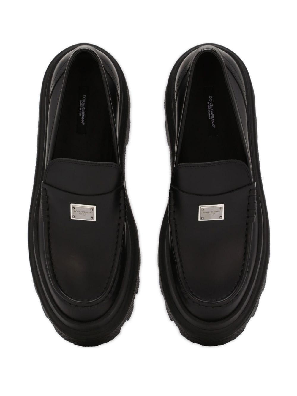 logo-plaque leather loafers - 4