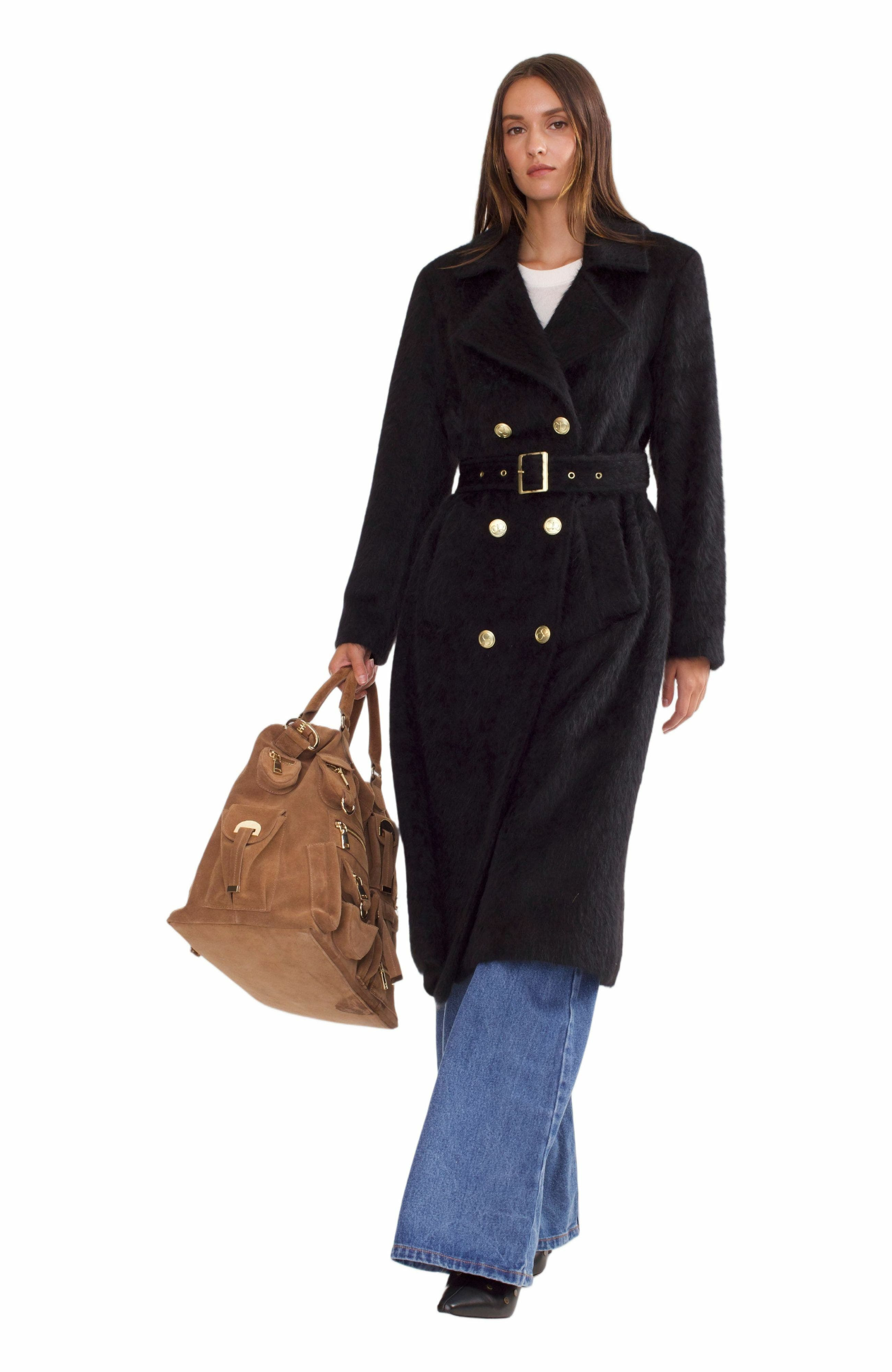 Cynthia Rowley Fuzzy Wool Trench Coat in Black at Nordstrom - 6