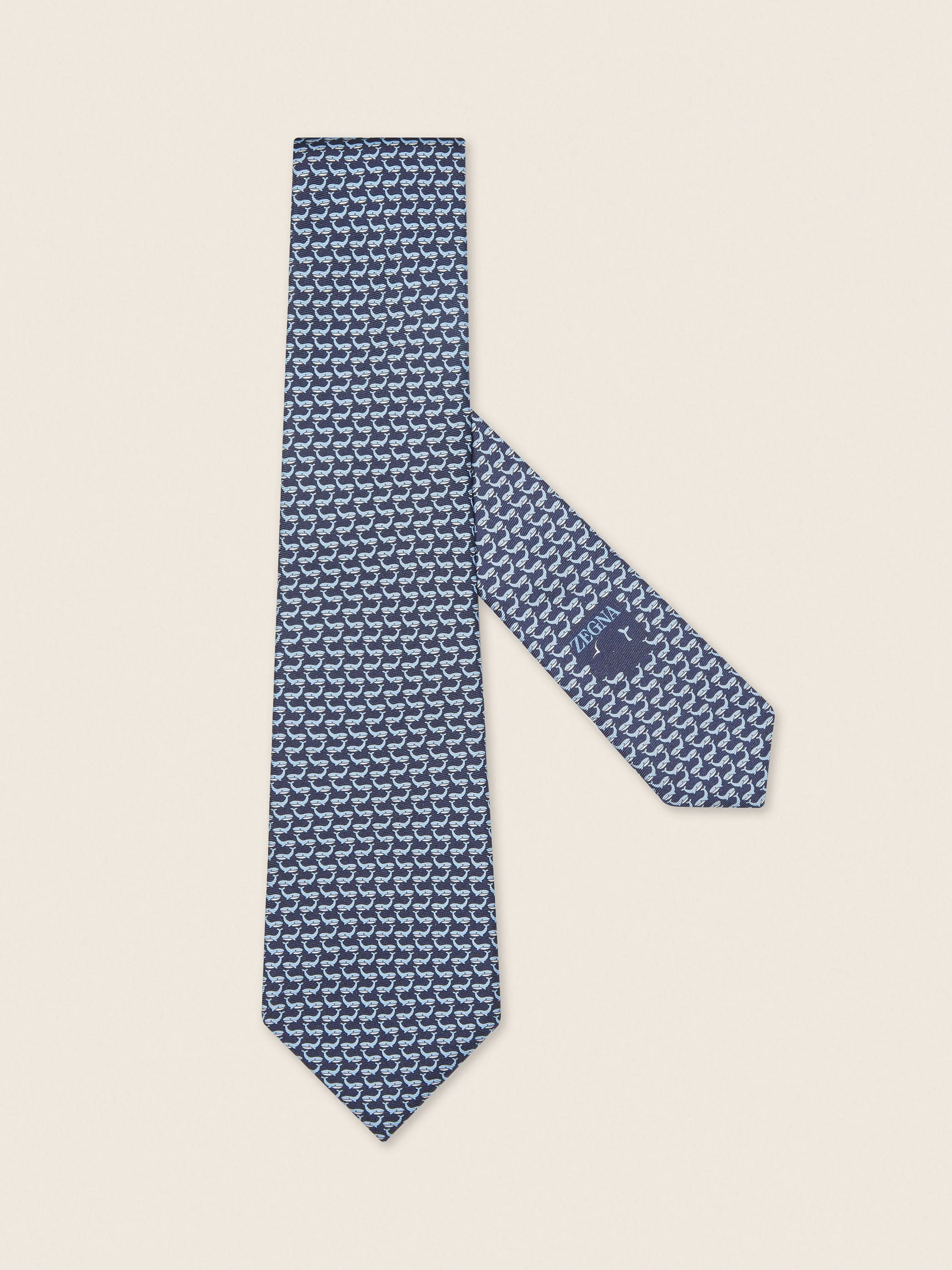 NAVY BLUE SILK TIE - 1