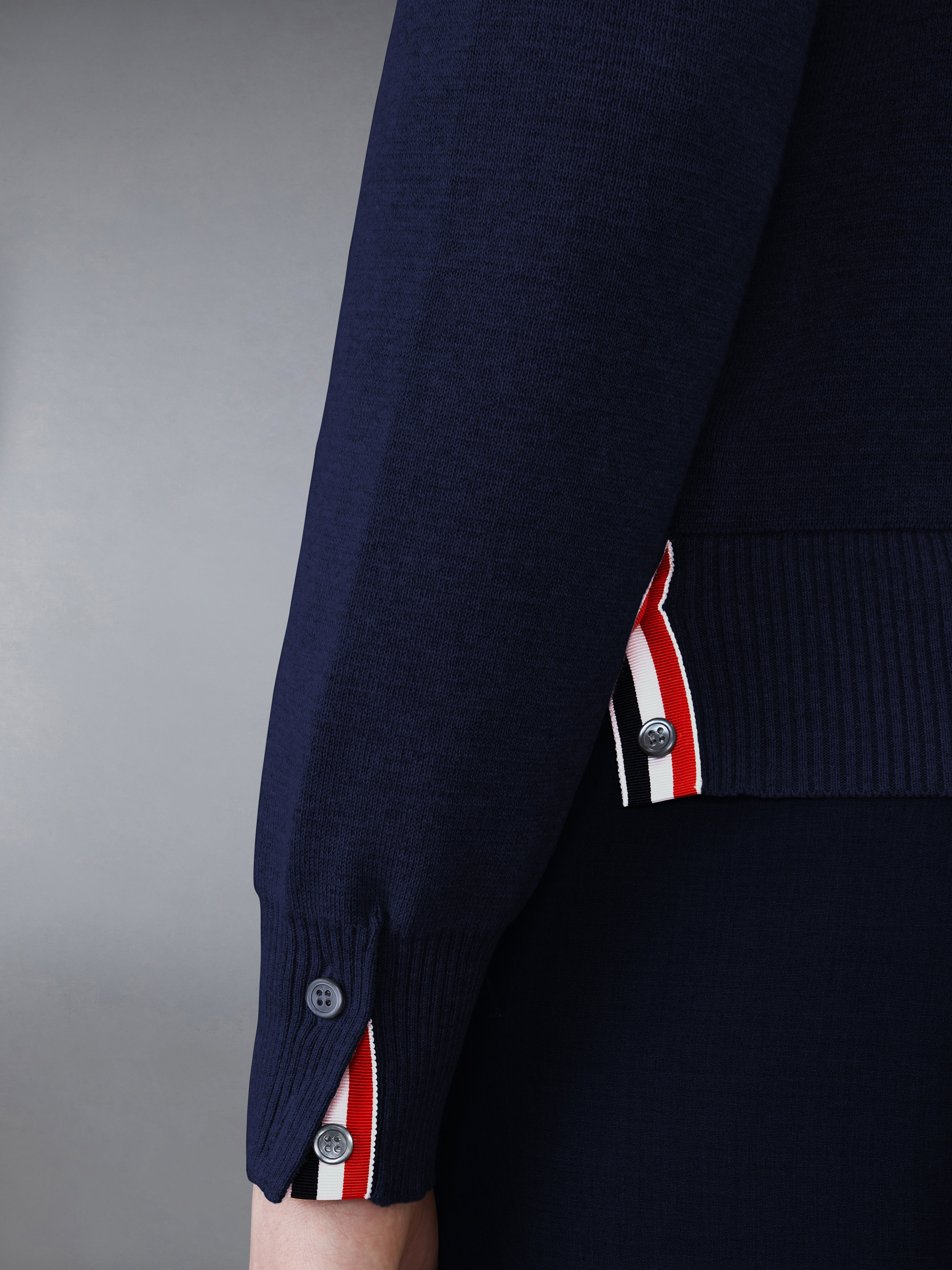 Navy Cotton Milano Stitch Stripe Armband V-neck Cardigan - 4