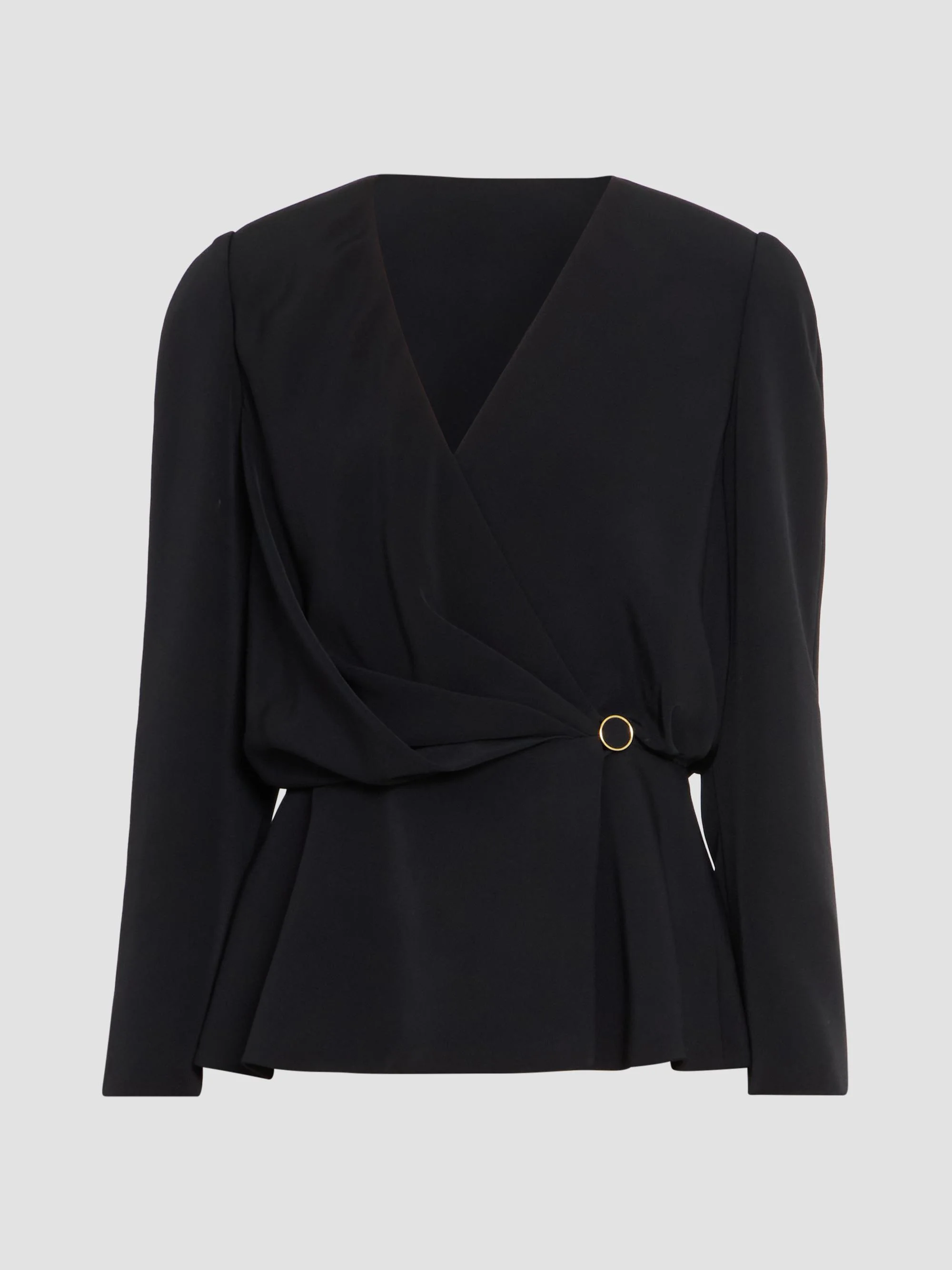 Women's Long-Sleeve Wrap Blouse - Black - 1