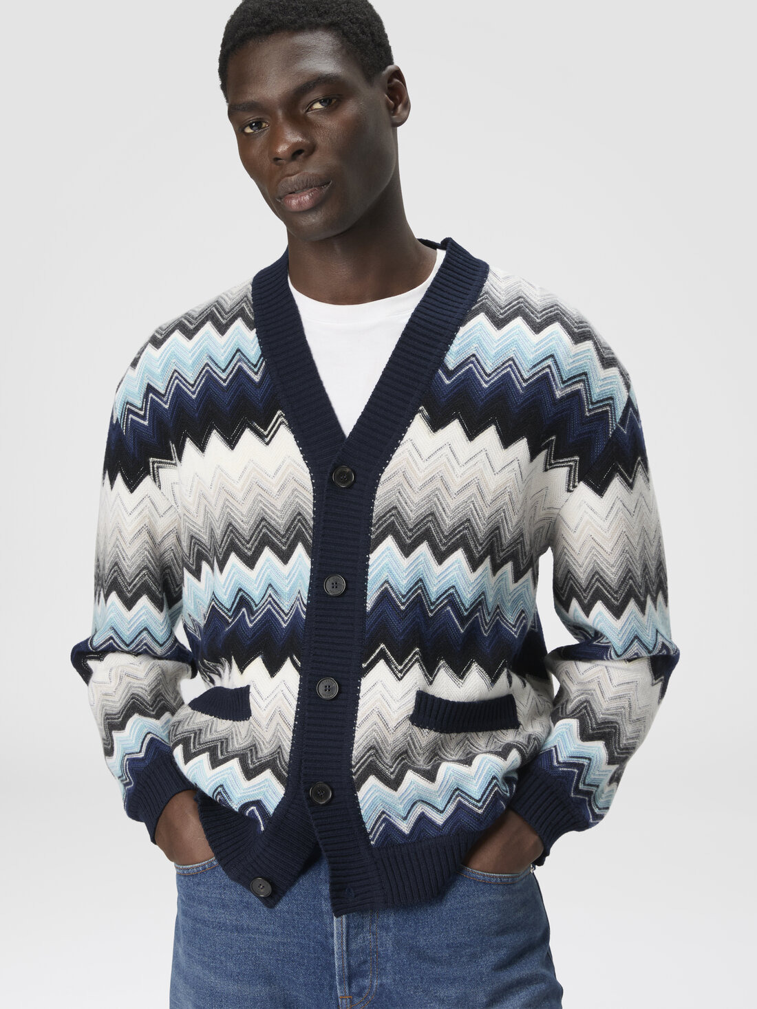 The cardigan in wool and cotton with zigzag - 4