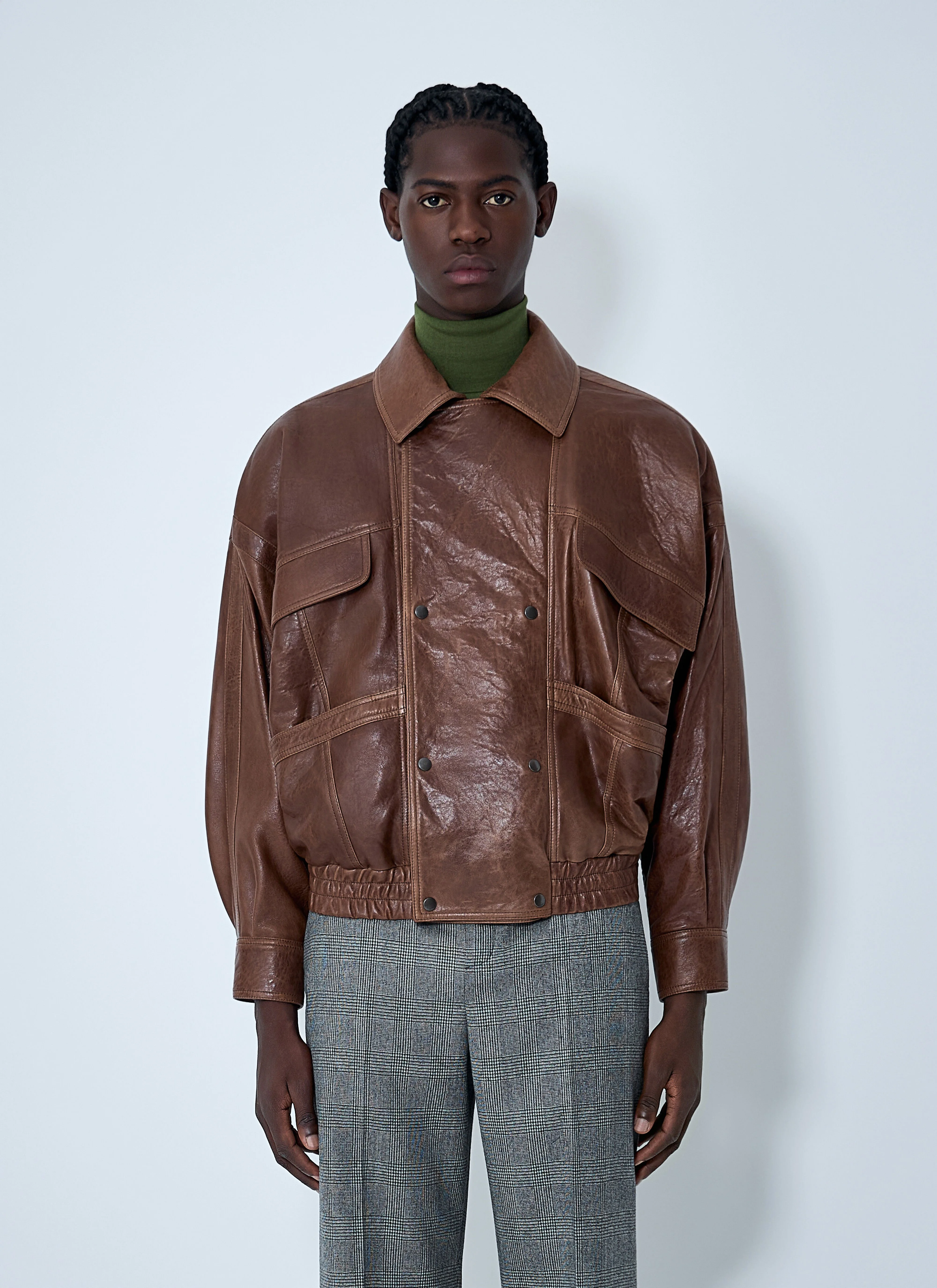 Double Breasted Leather Jacket - 1