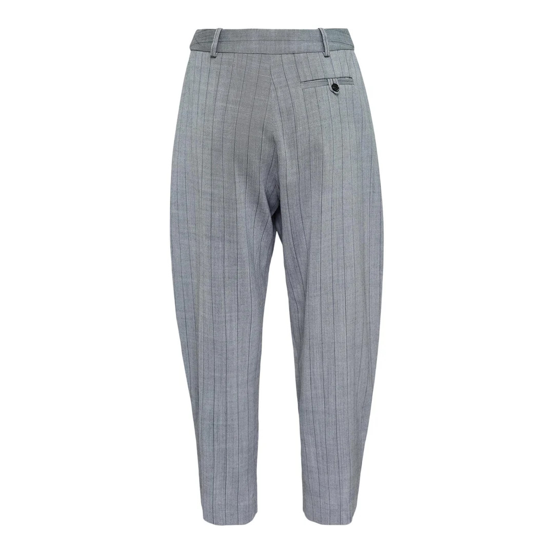 Pinstripe Cropped Pleated Trousers - 2