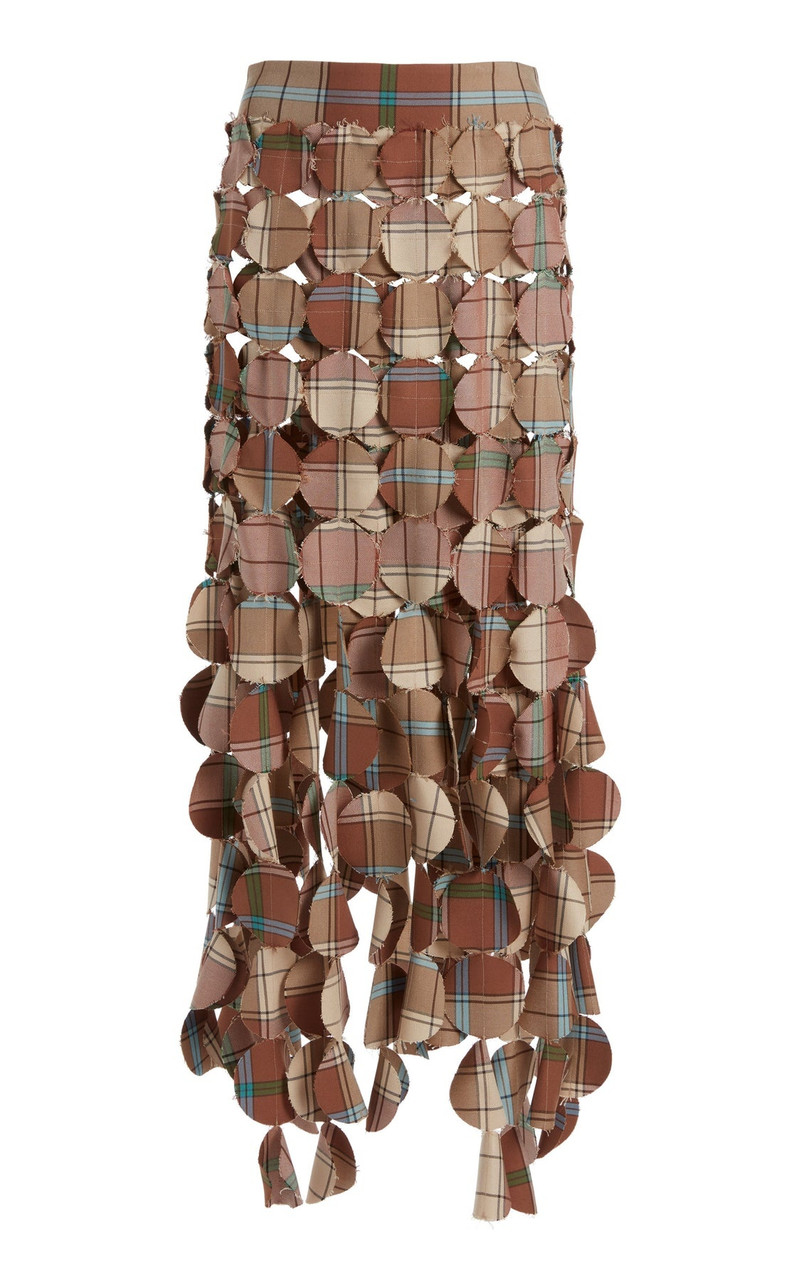 MULTI CIRCLE MAXI SKIRT BROWN PLAID 1