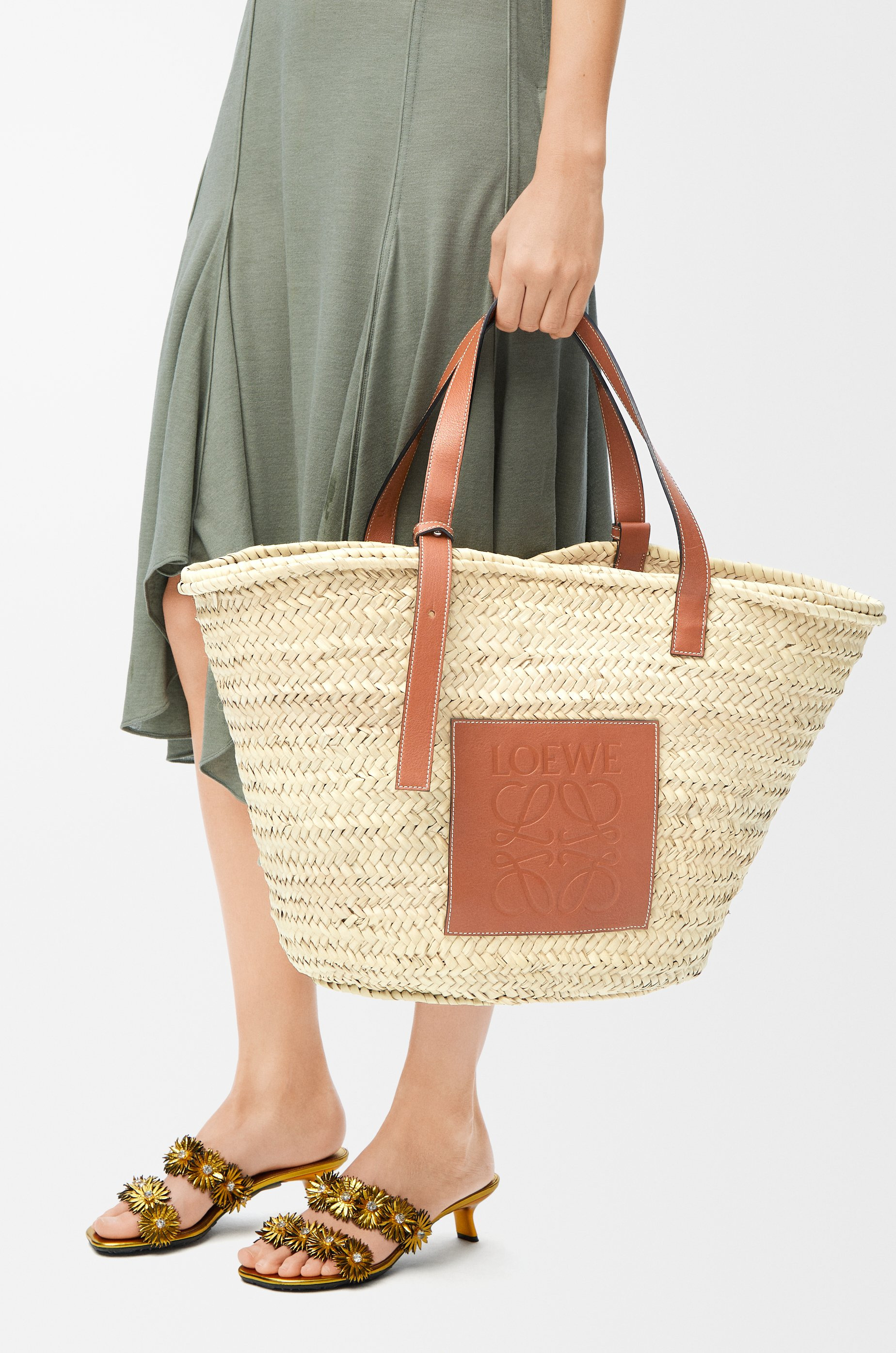 Large Classic Basket in palm leaf and calfskin - 2